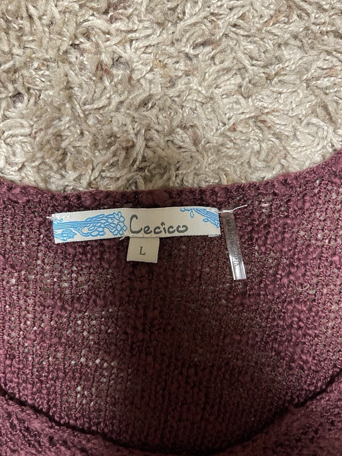 Cecico burgandy maroon fringe tassel sweater L - Thumbnail 2