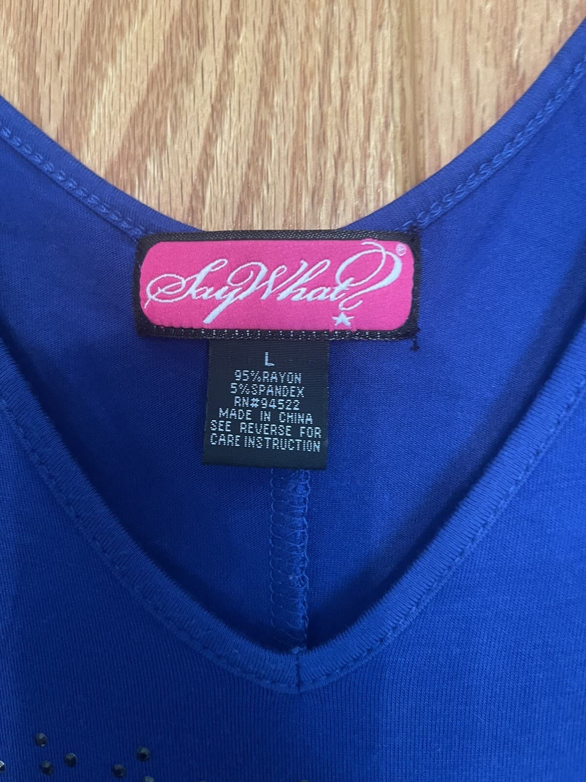 Say What Womens' Blue shirt top with black sparkle slit sleeve size L - Thumbnail 3