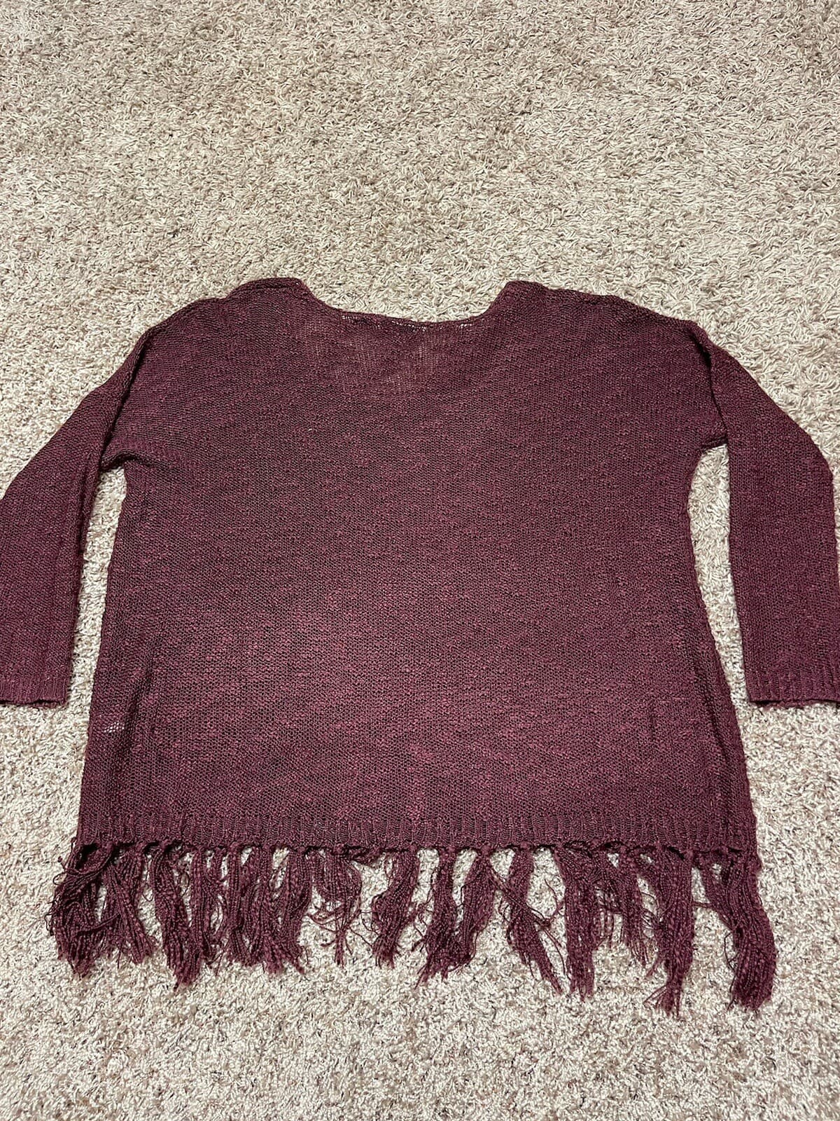 Cecico burgandy maroon fringe tassel sweater L - Thumbnail 5