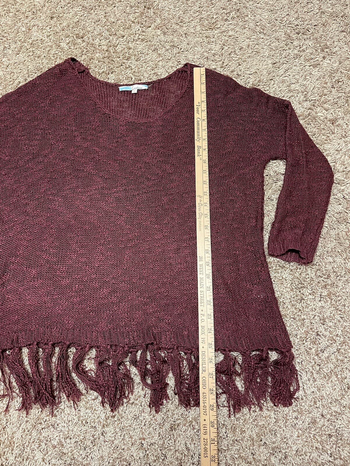 Cecico burgandy maroon fringe tassel sweater L - Thumbnail 4