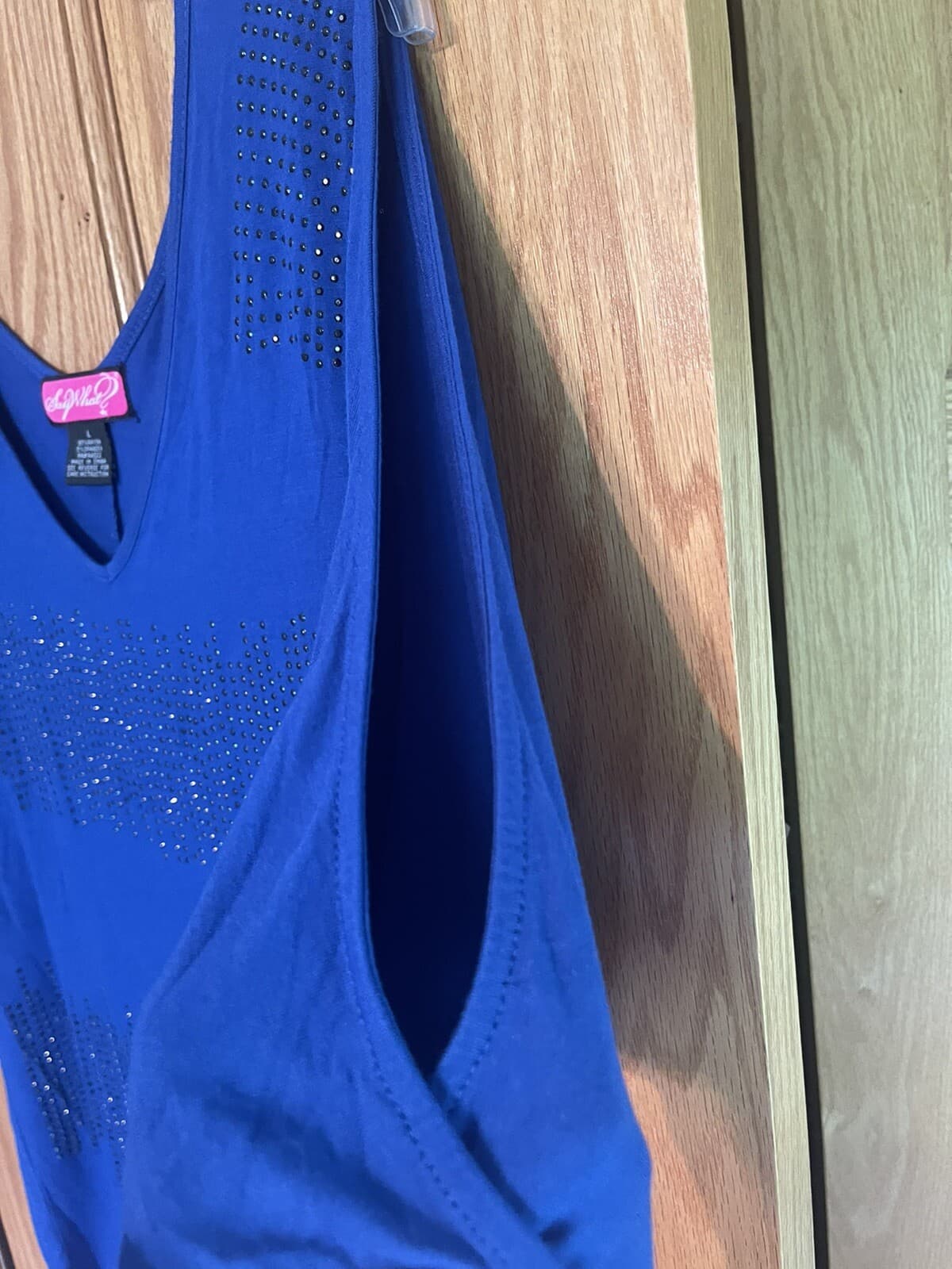 Say What Womens' Blue shirt top with black sparkle slit sleeve size L - Thumbnail 2