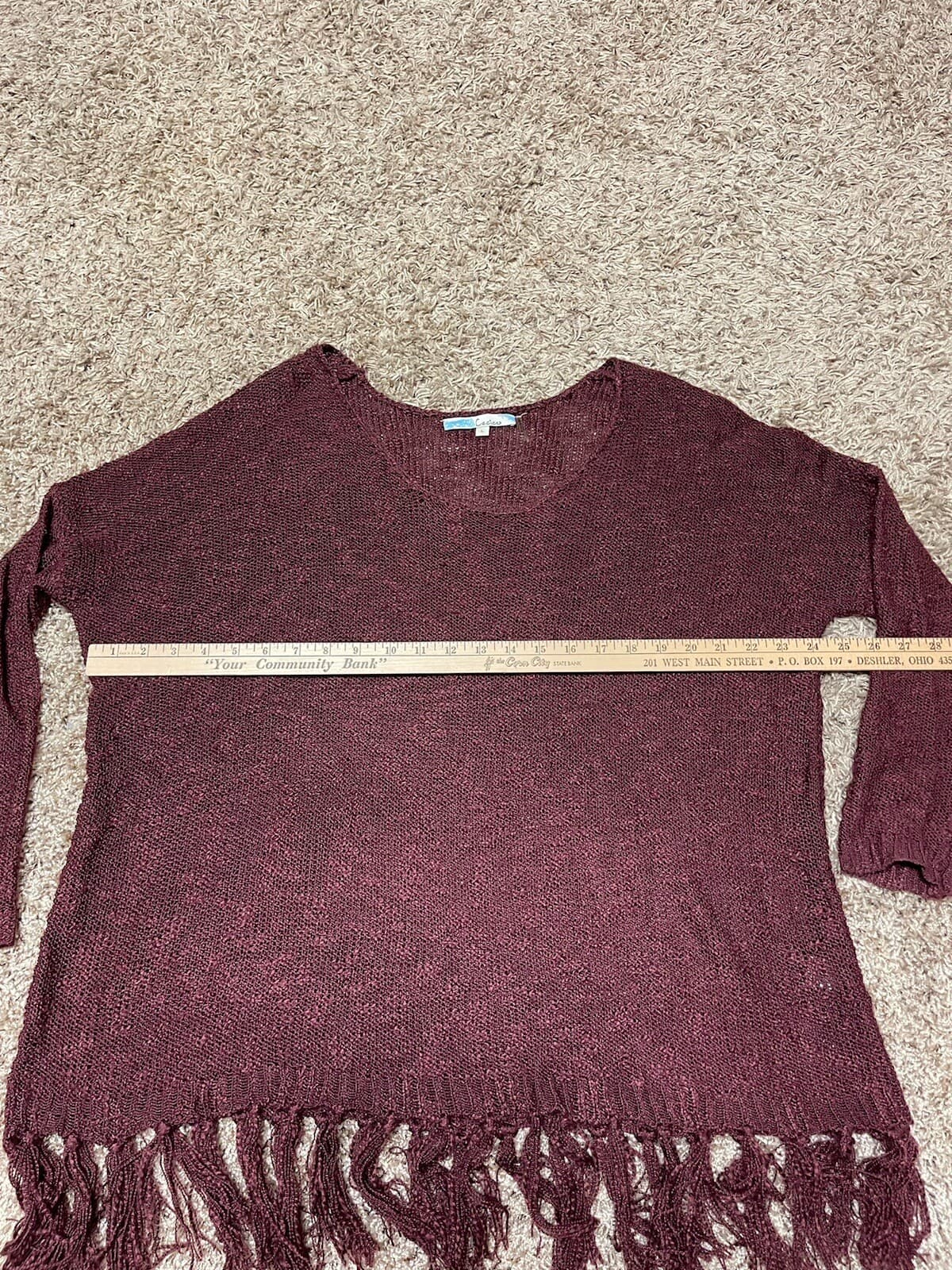 Cecico burgandy maroon fringe tassel sweater L - Thumbnail 3