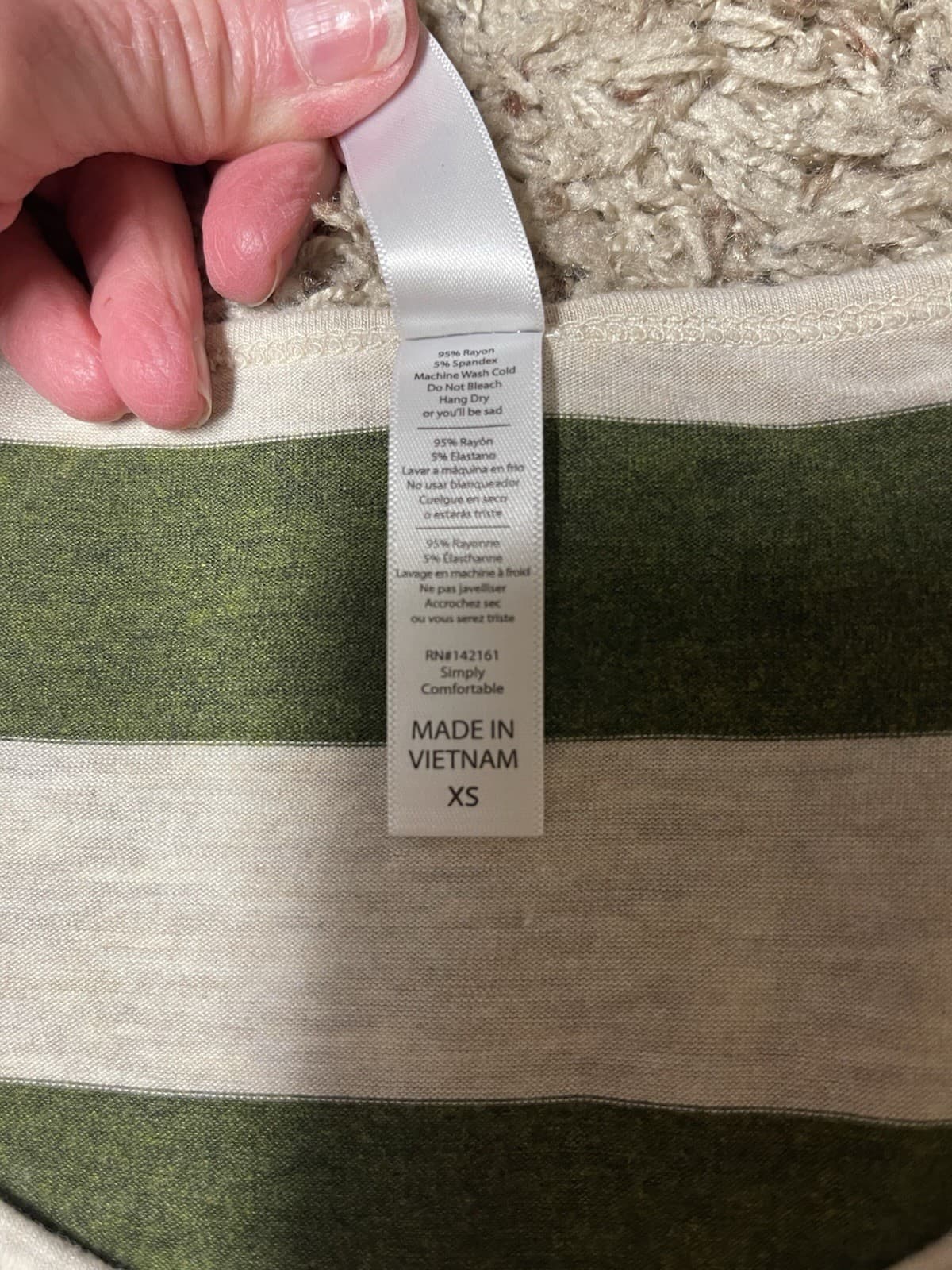 LulaRoe olive green ivory striped short sleeve long round neck shirt XS (Med) - Thumbnail 3