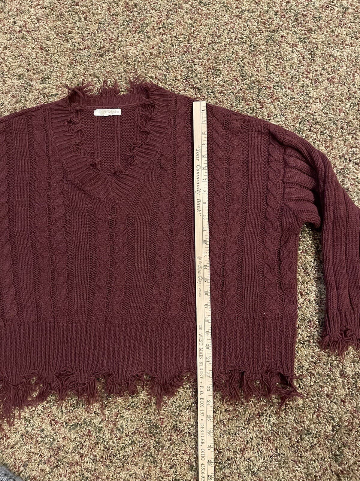Rewind 3X Burgandy cutoff fringe v-neck sweater - Thumbnail 4