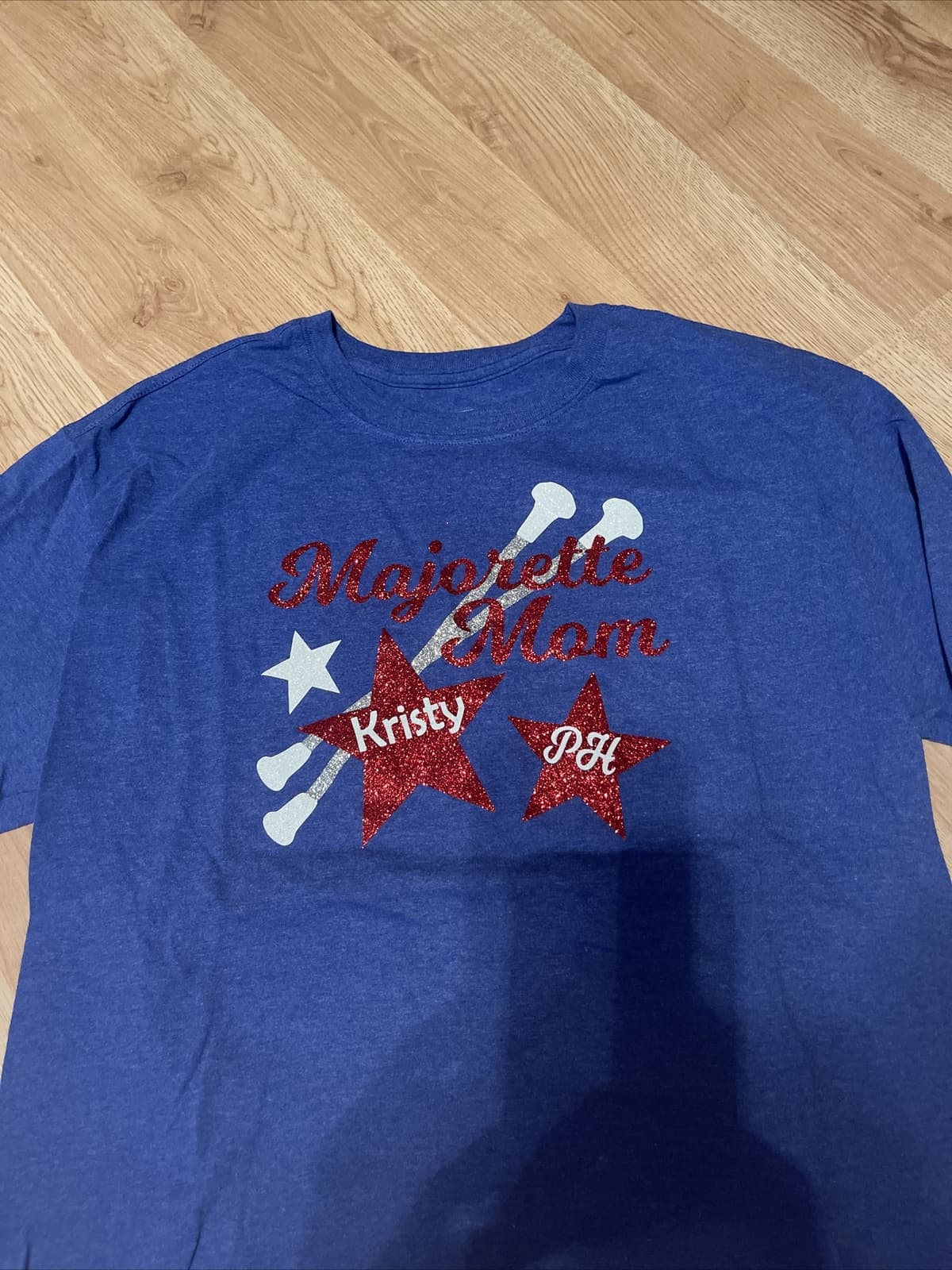Majorette Mom Twirl Baton Royal Blue glitter Long Sleeve Tshirt Medium - Thumbnail 2