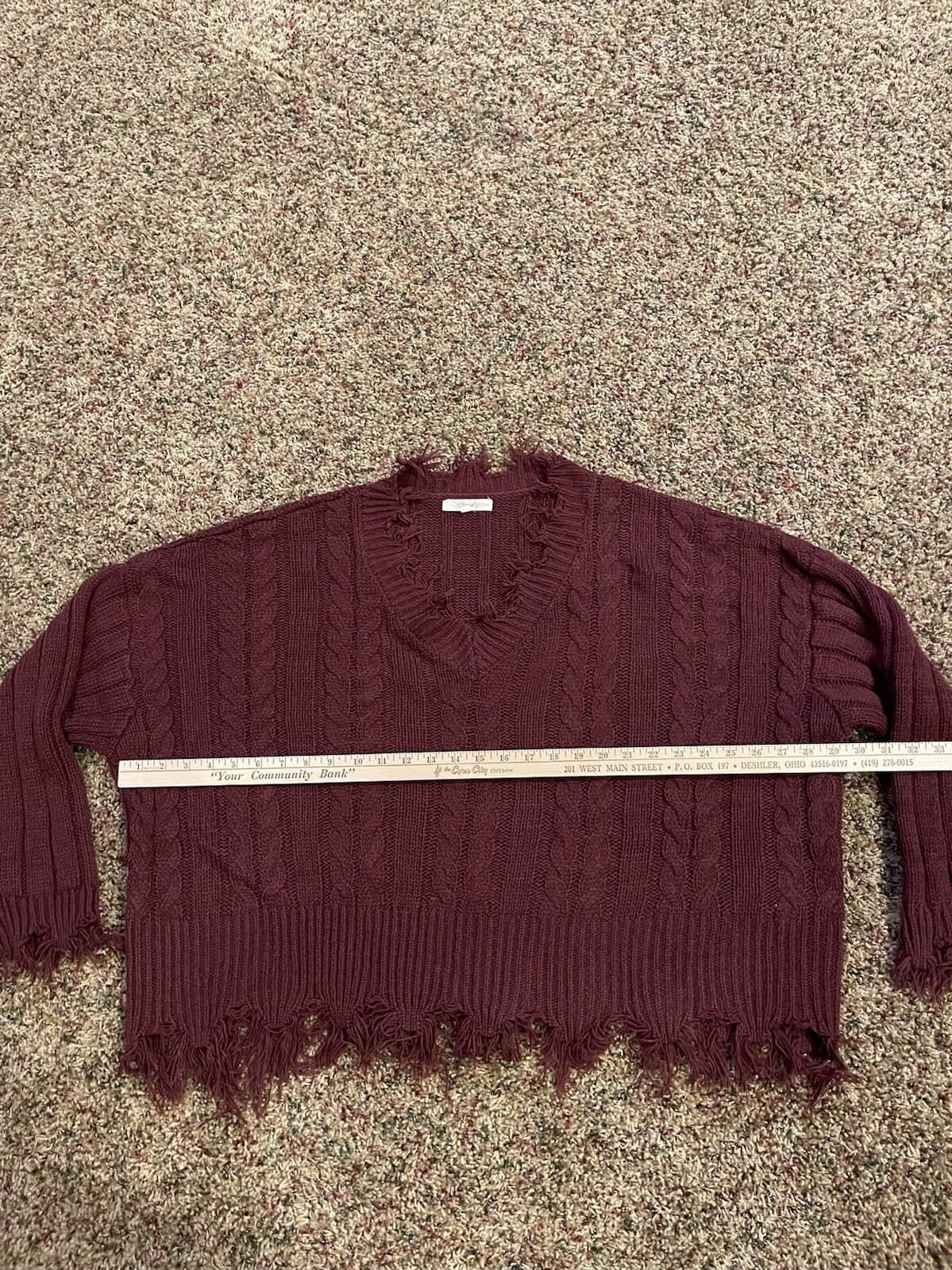 Rewind 3X Burgandy cutoff fringe v-neck sweater - Thumbnail 3