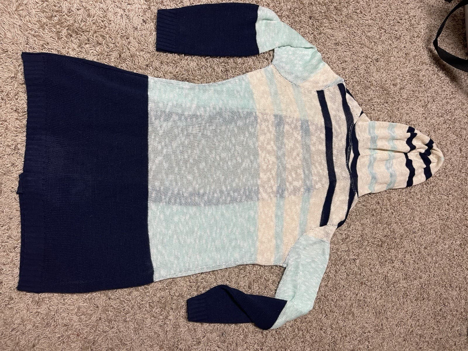 rue21 striped hooded long cardigan Ivory, navy, turquoise Large - Thumbnail 6