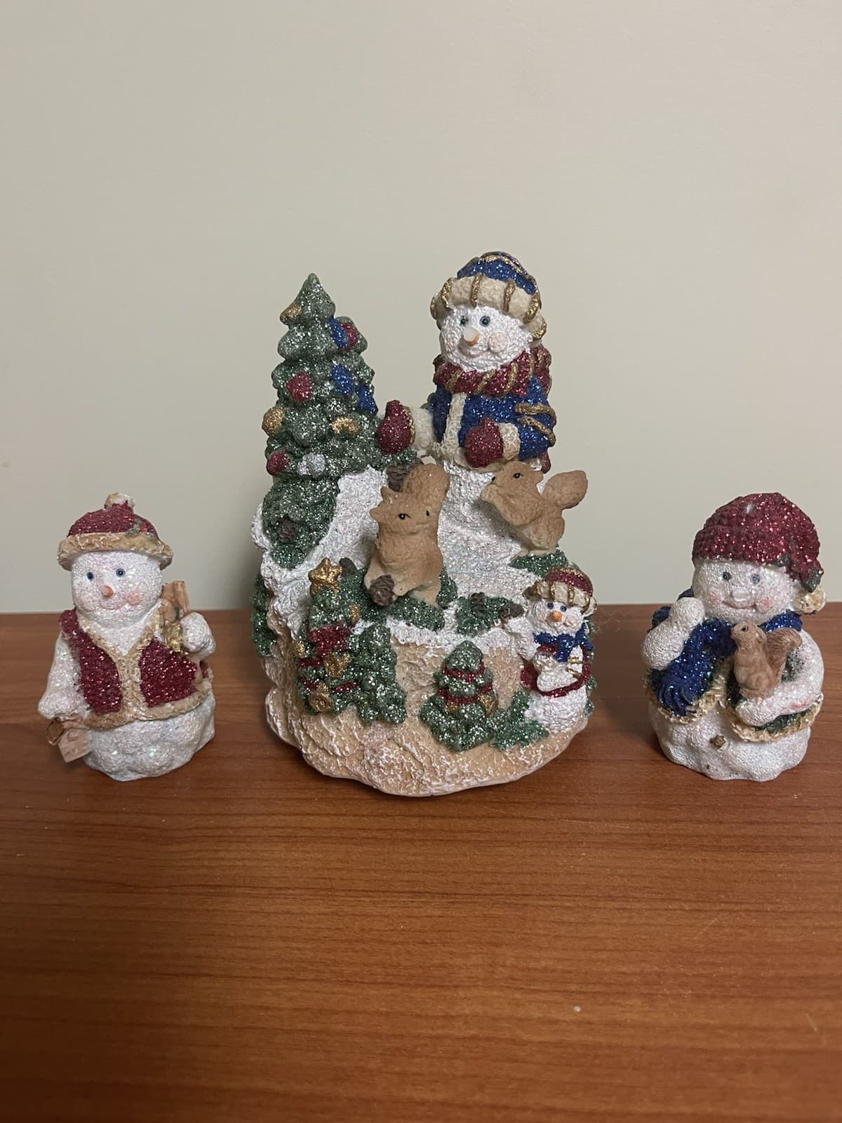 Christmas Glitter Snowman music box 3 piece set