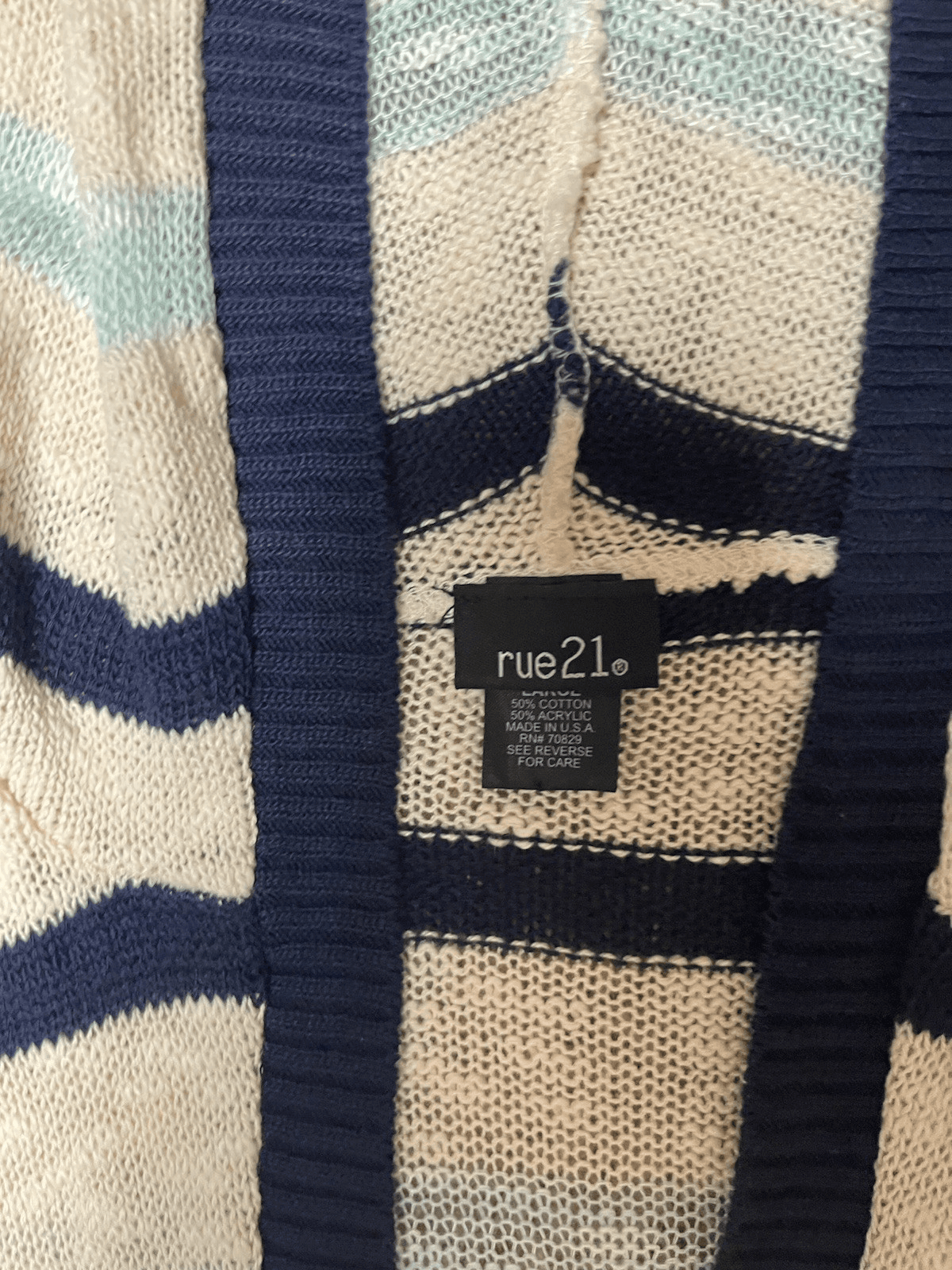 rue21 striped hooded long cardigan Ivory, navy, turquoise Large - Thumbnail 2