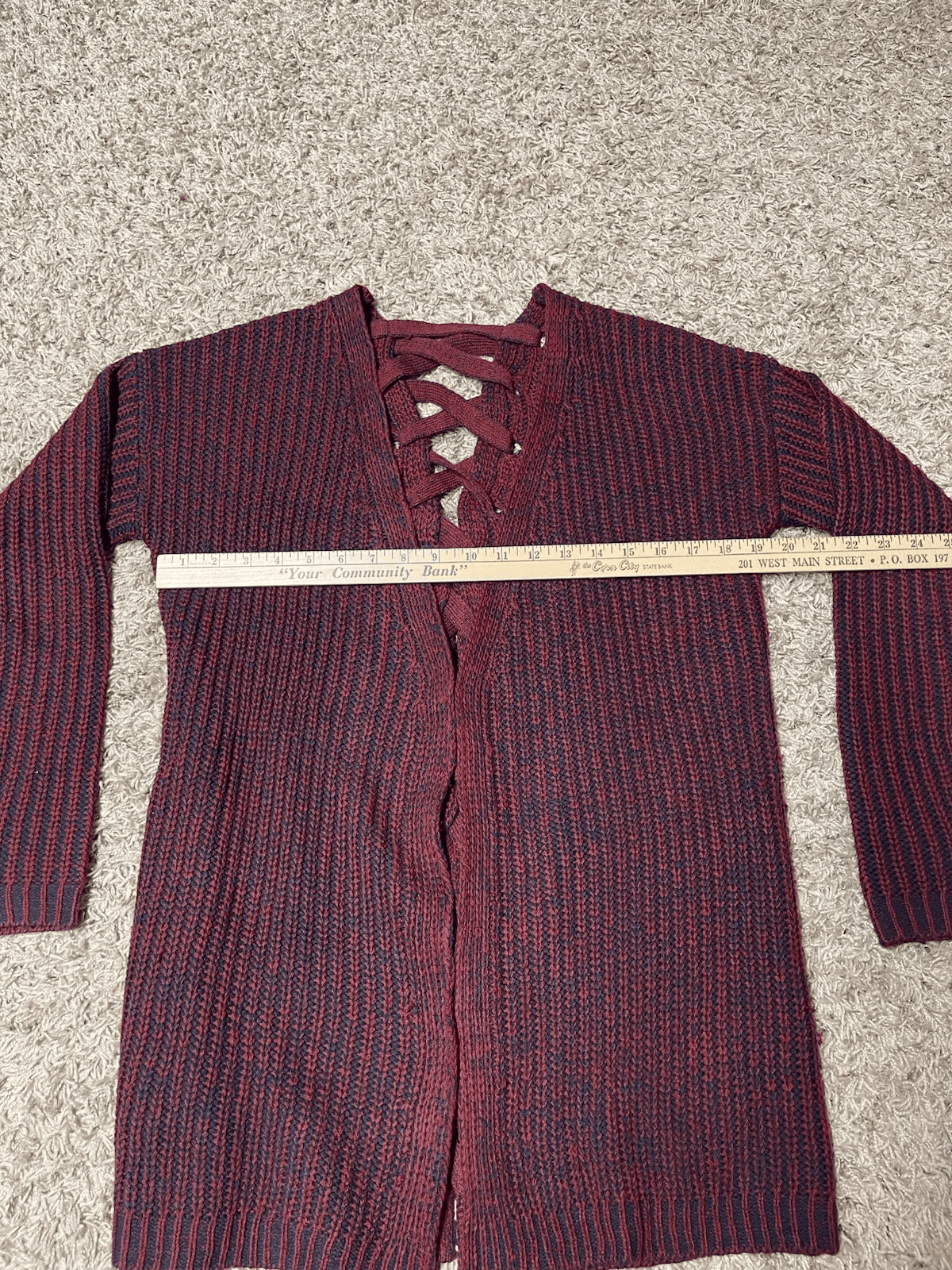 Rue21 cute lace up back red blue cardigan M - Thumbnail 2