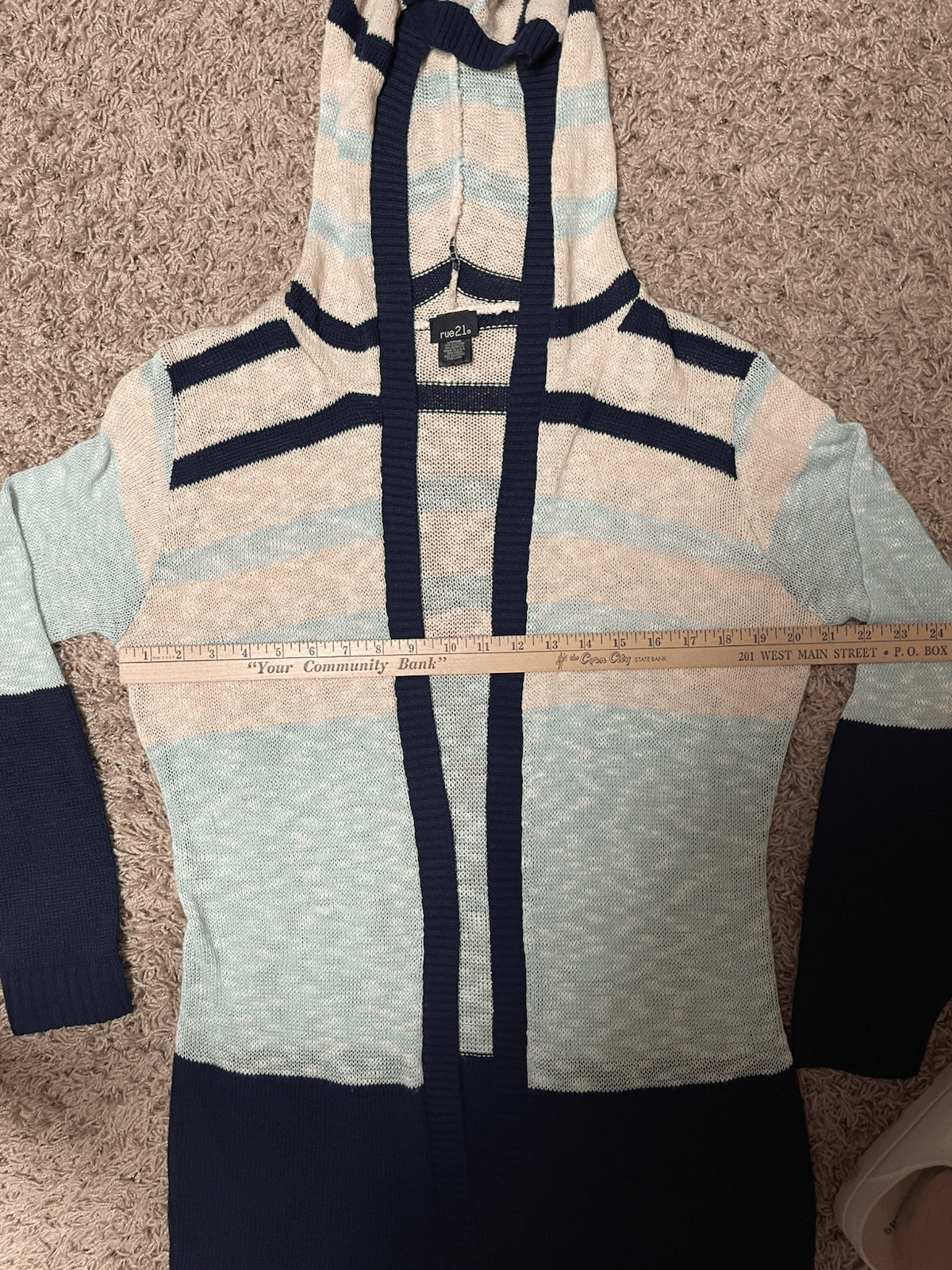 rue21 striped hooded long cardigan Ivory, navy, turquoise Large - Thumbnail 4