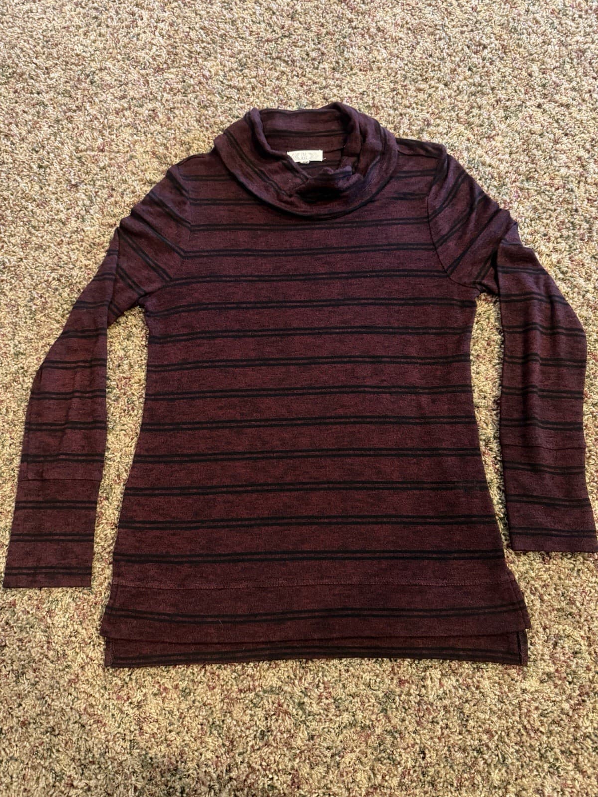 Pink Rose long tunic cowl neck shirt Maroon Black stiped XL - Thumbnail 2