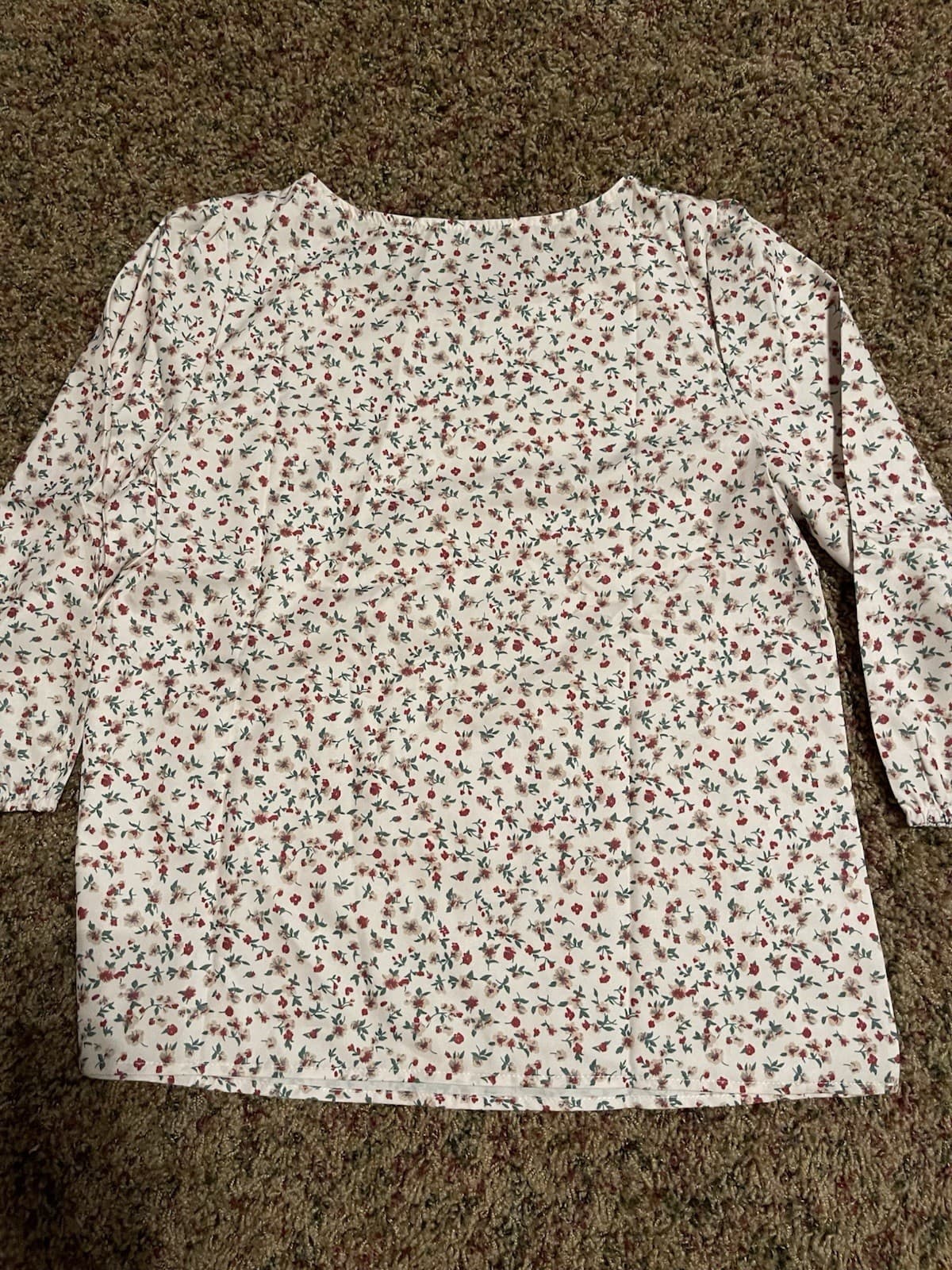 Ivory pullover blouse shirt top with tiny floral pattern M - NEW - Thumbnail 6