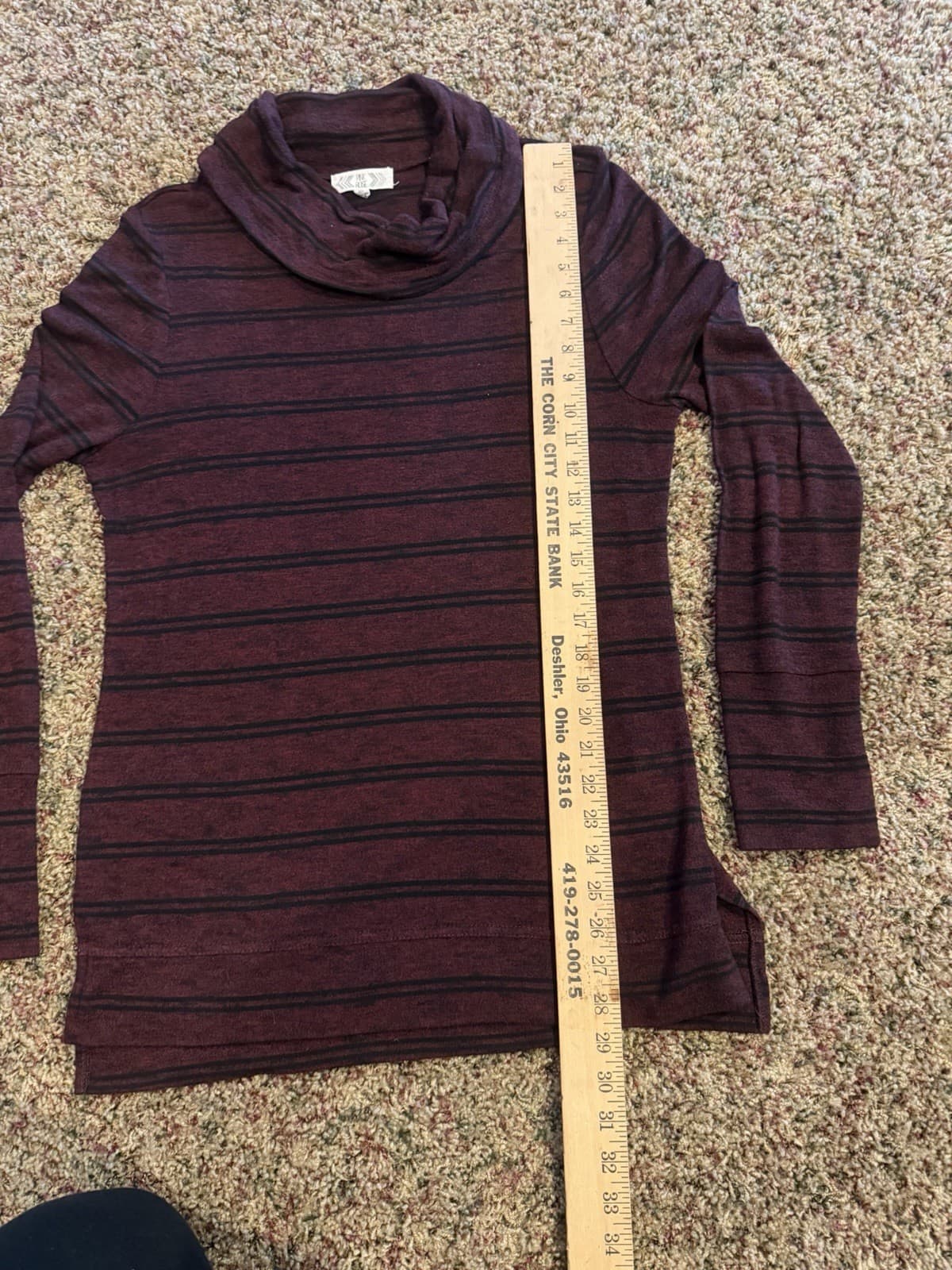Pink Rose long tunic cowl neck shirt Maroon Black stiped XL - Thumbnail 5