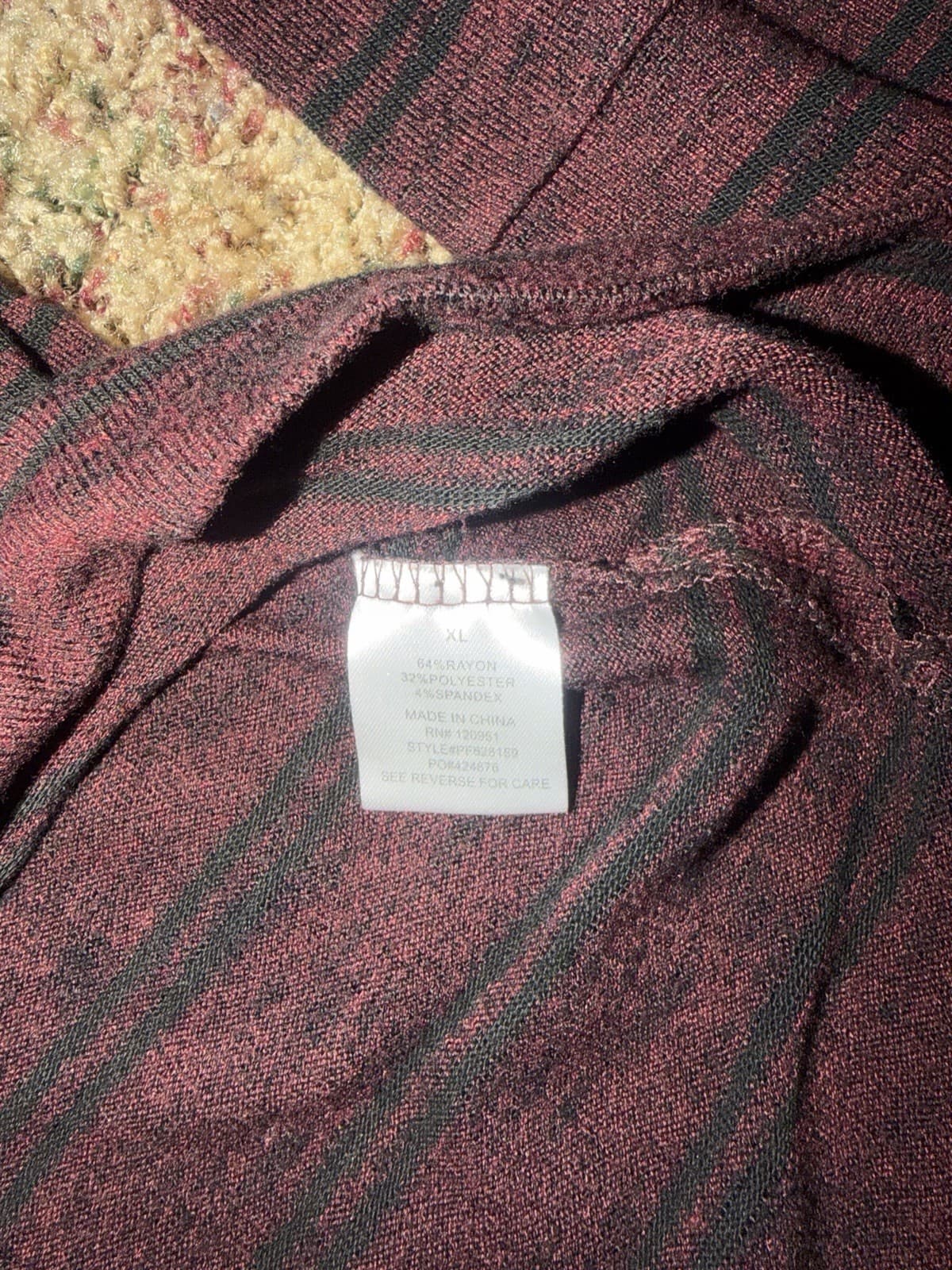 Pink Rose long tunic cowl neck shirt Maroon Black stiped XL - Thumbnail 6