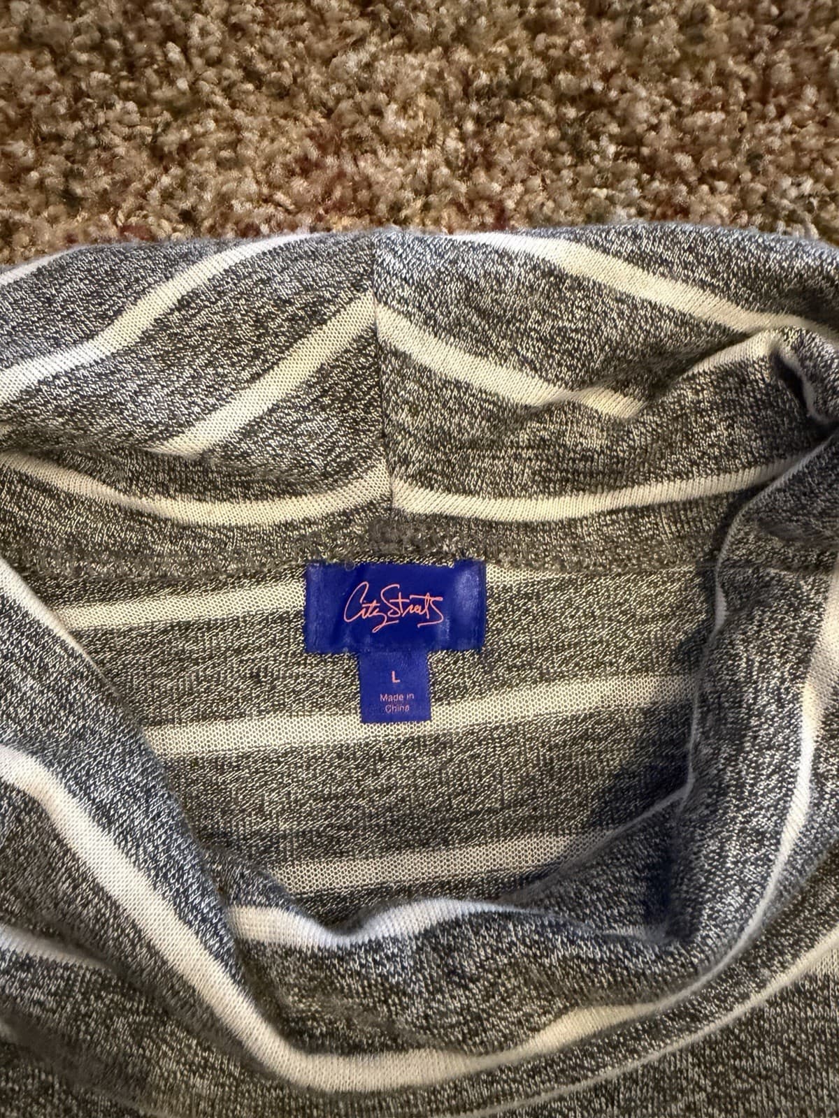 City Street cowl neck black white heathered striped shirt Large - Thumbnail 3
