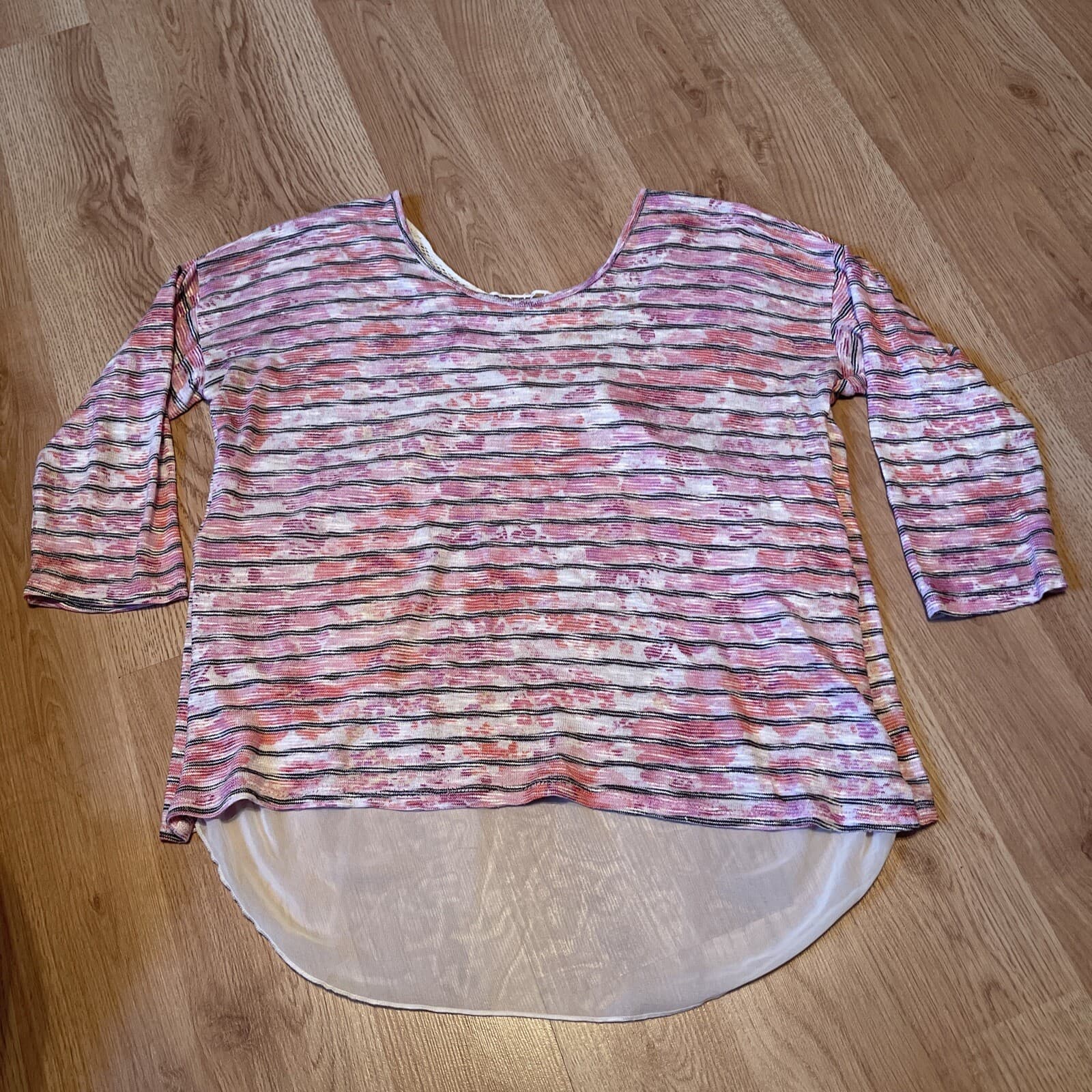 Jr. pink white black top Shirt sheer back