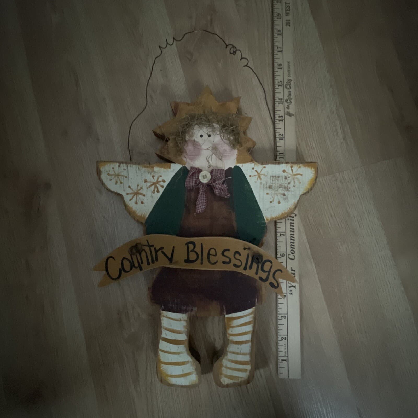 Country Blessings hanging wood angel