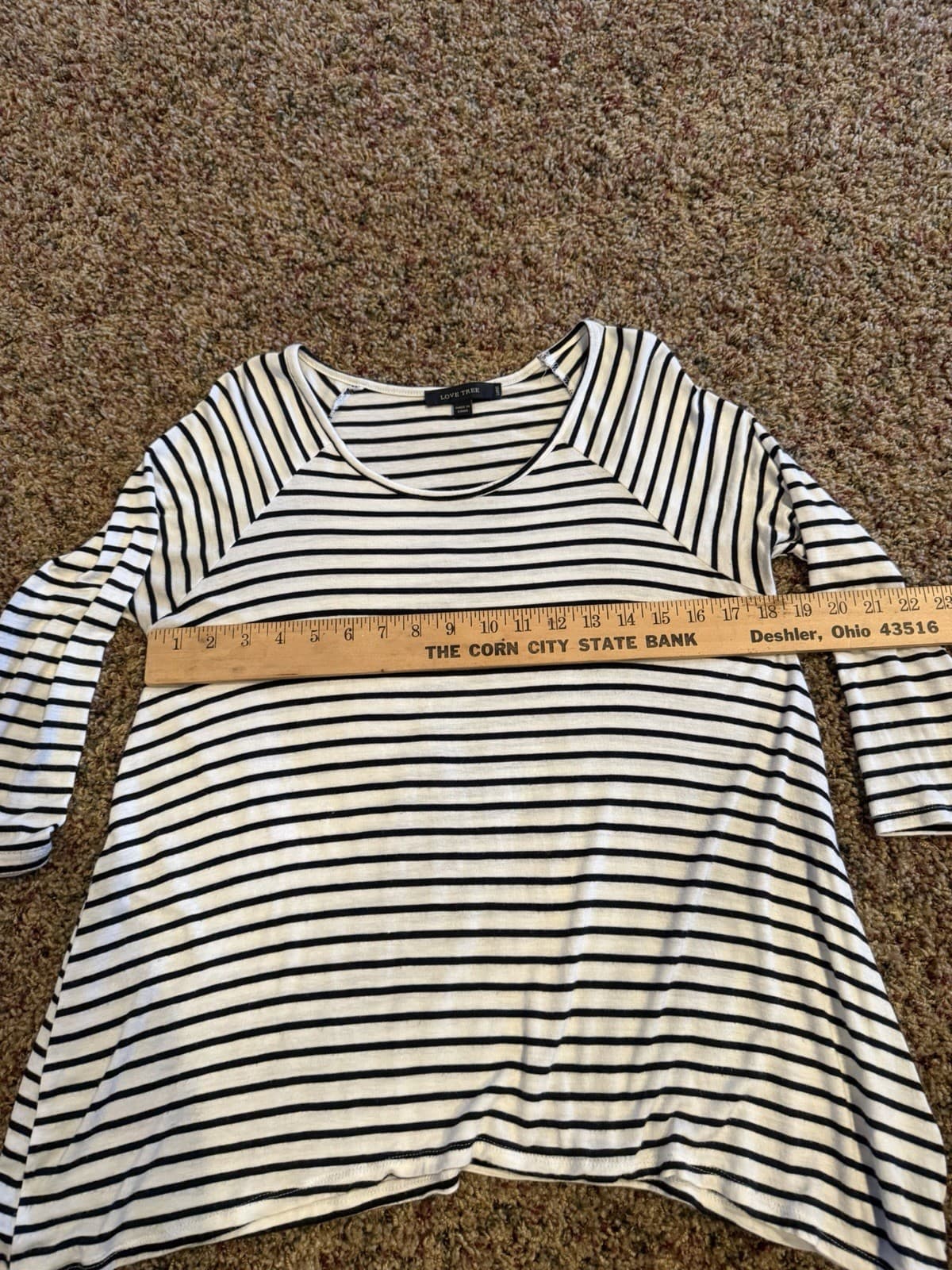 Love Tree White Black striped tunic 3/4 sleeve top shirt Large - Thumbnail 4