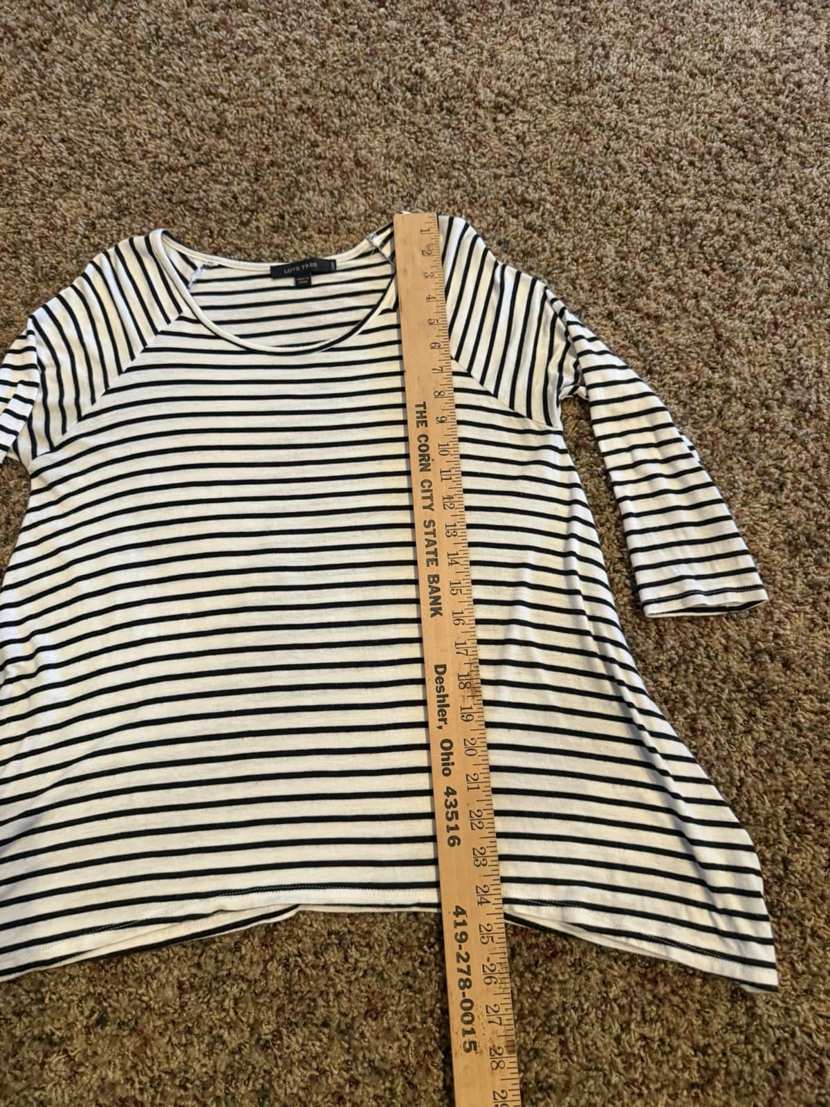 Love Tree White Black striped tunic 3/4 sleeve top shirt Large - Thumbnail 5