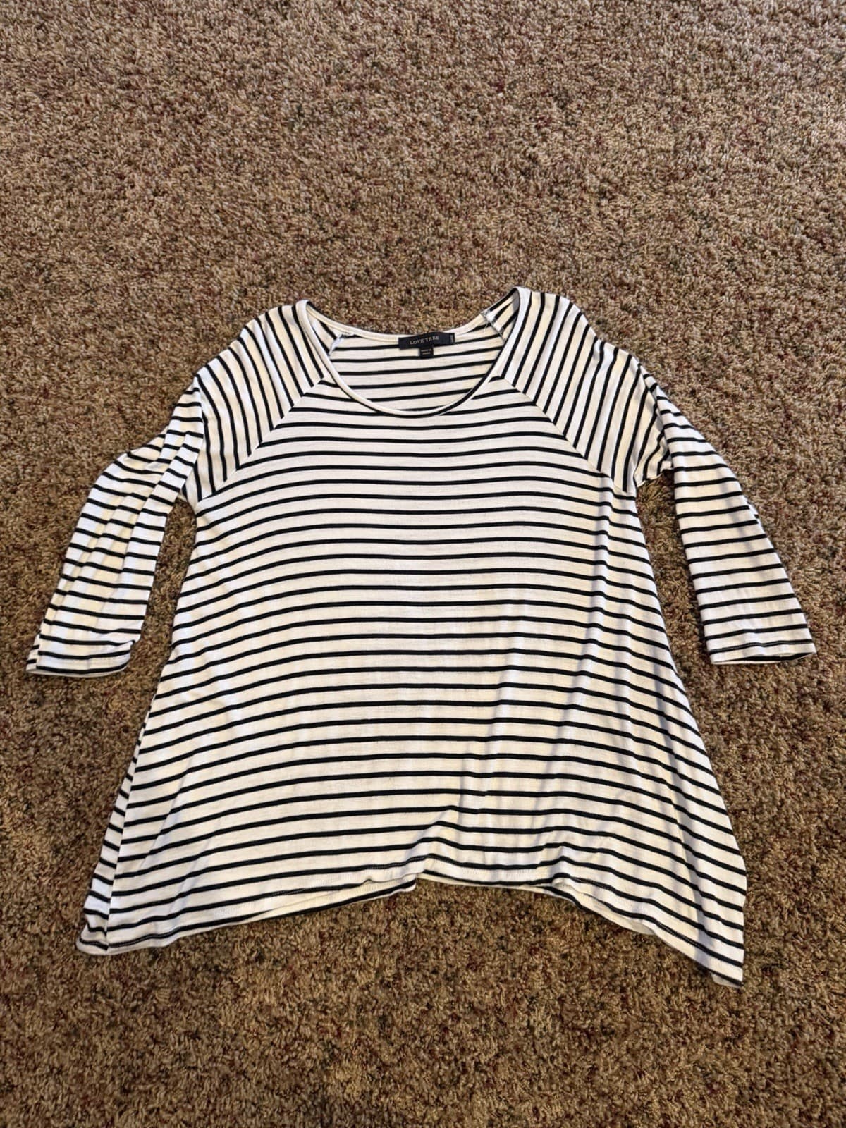 Love Tree White Black striped tunic 3/4 sleeve top shirt Large - Thumbnail 2