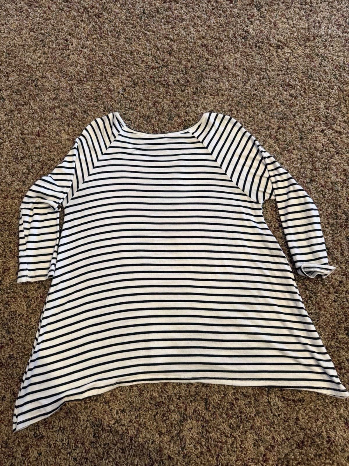 Love Tree White Black striped tunic 3/4 sleeve top shirt Large - Thumbnail 9