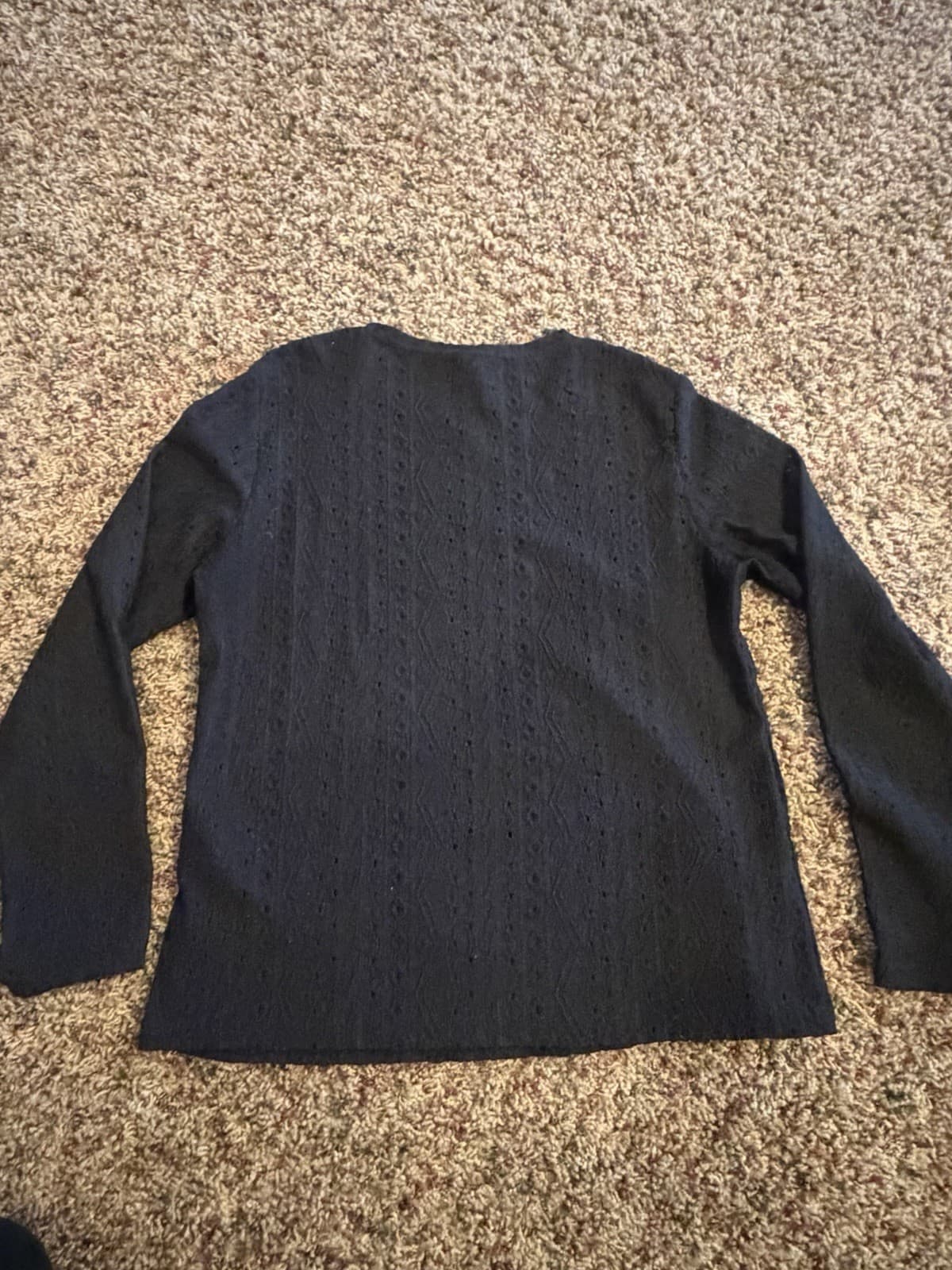 Shein black crew neck eyelit zig zag design long sleeve shirt top Med - Thumbnail 6