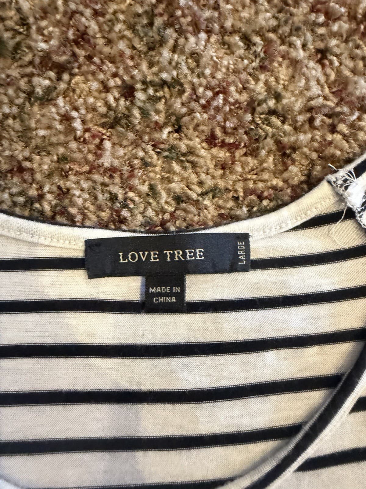 Love Tree White Black striped tunic 3/4 sleeve top shirt Large - Thumbnail 3
