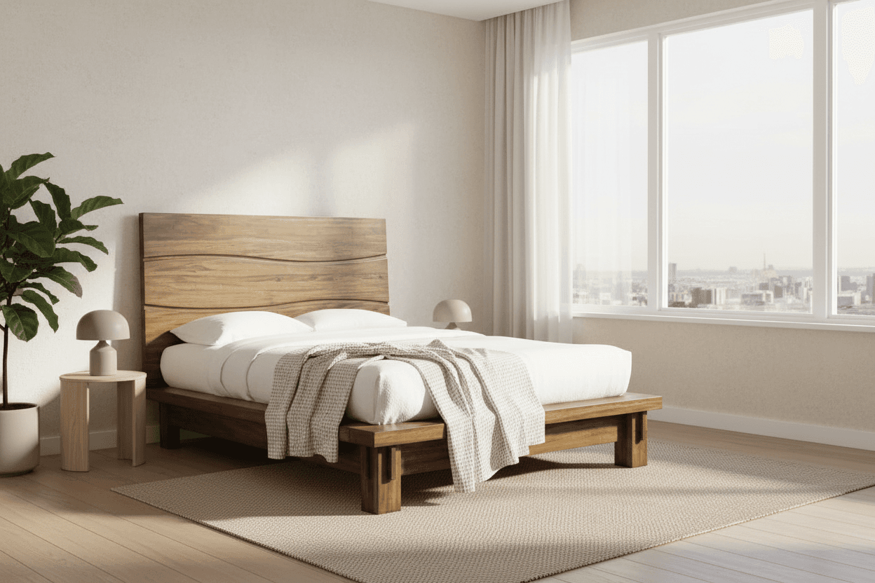 Modus Ocean California King-size Solid Wood Platform Bed in Natural Sengon FFE-1470