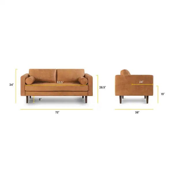 Poly & Bark Napa 72 Apartment Cognac Tan Brown Sofa Couch FFE-1460 - Thumbnail 3