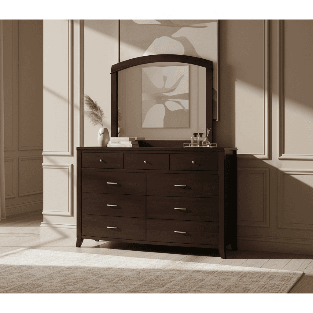 Modus Brighton Nine Drawer Dresser Chest & Mirror In Cinnamon FFE-1477