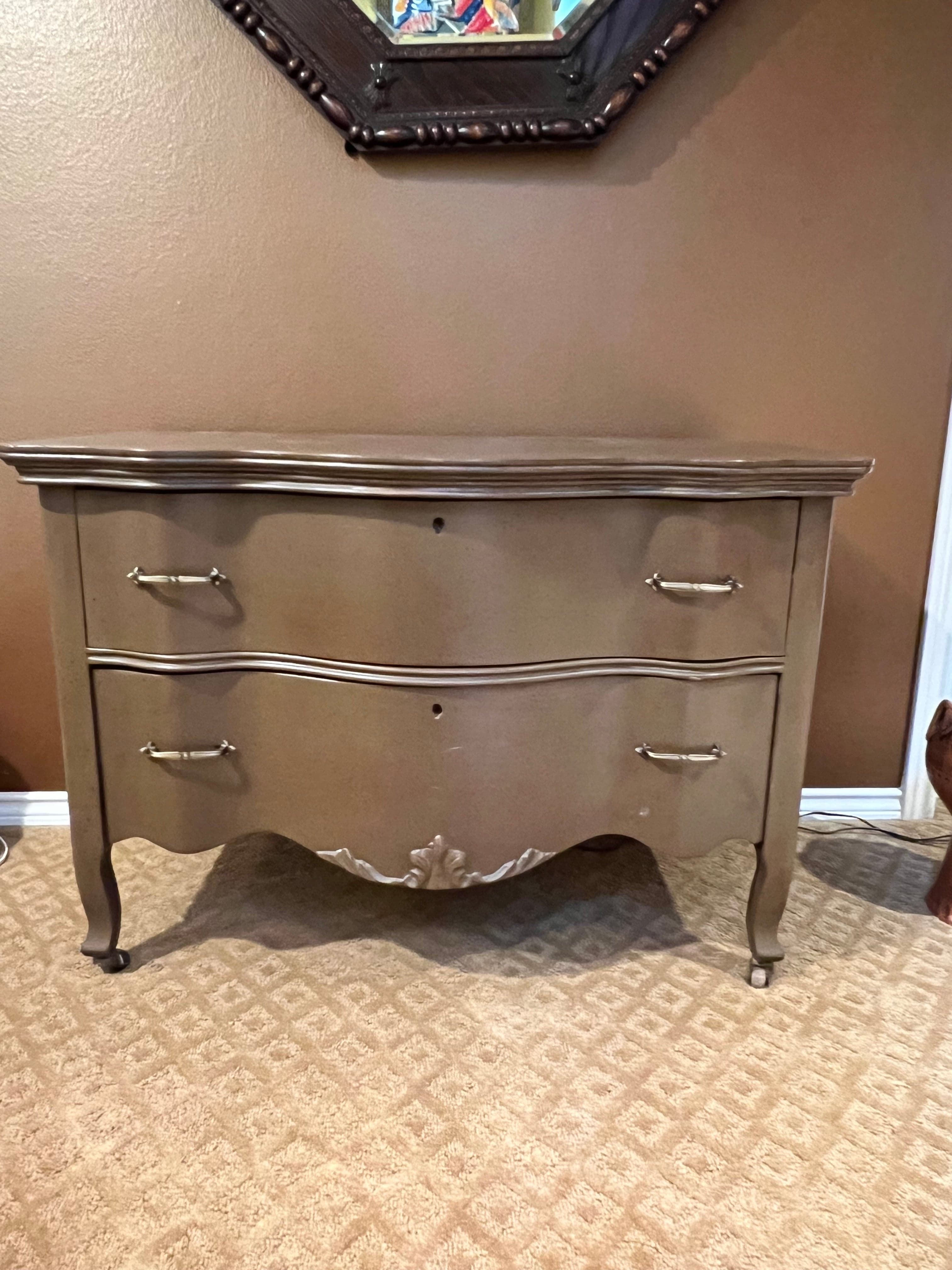Vintage Serpentine Front Hand Painted Bronze Painted 2 Drawer Chest PD138-21 - Thumbnail 2
