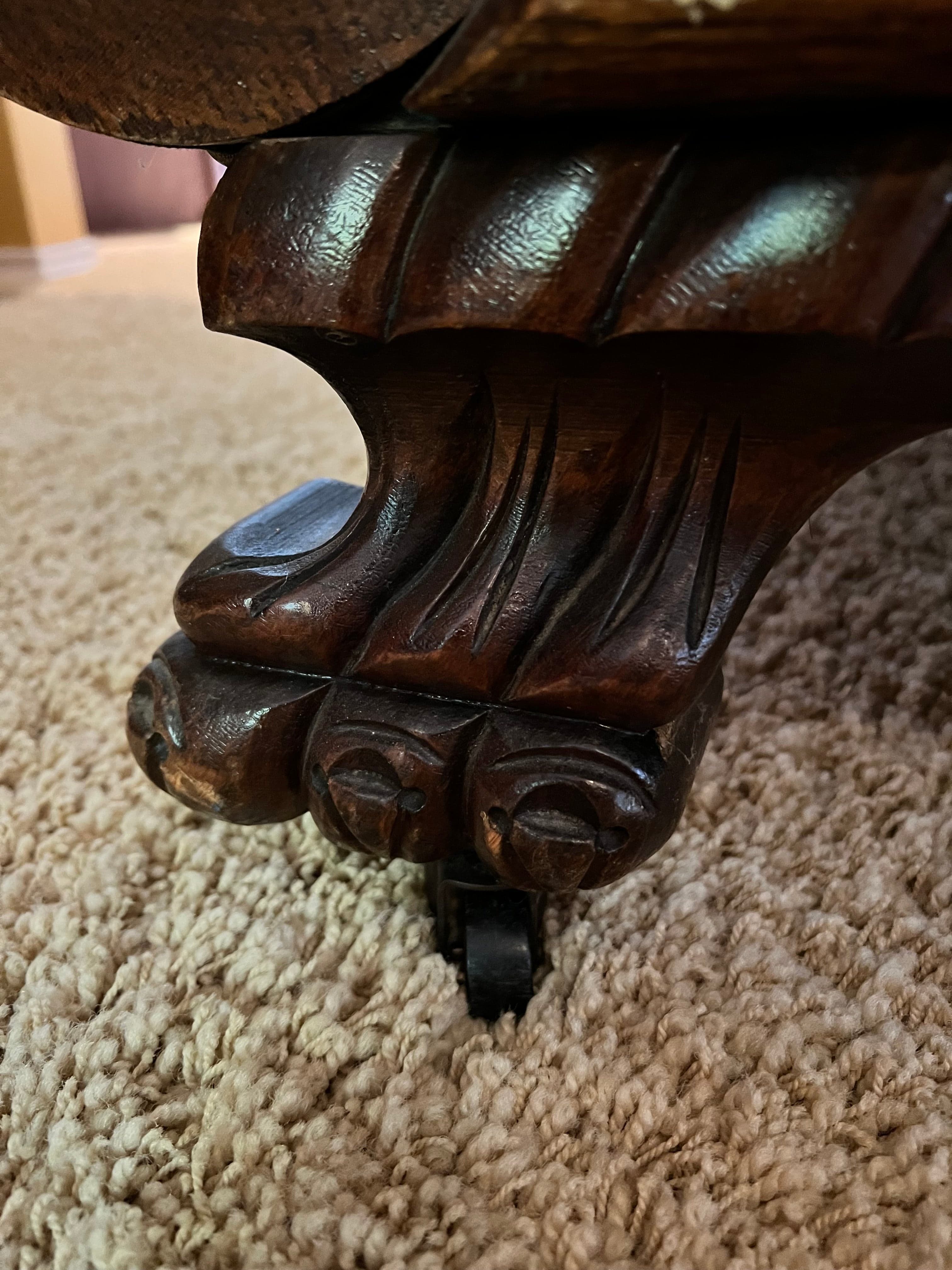 Antique Carved Wood Frame Chaise Lounge Floral Upholstery PD138-36 - Thumbnail 8