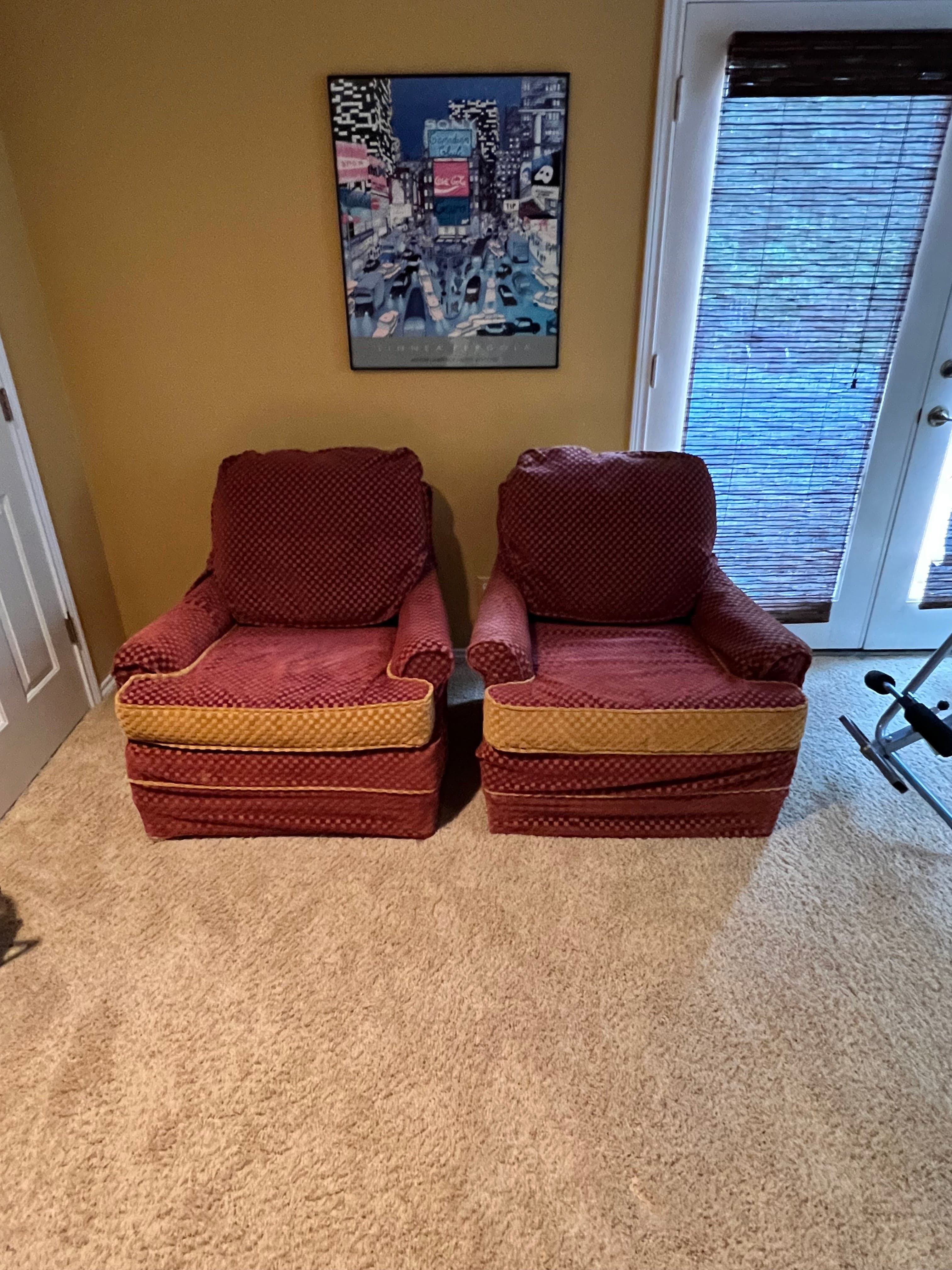 2 Woodmark Originals Mid Century Slip Covered Maroon Lounge Chairs PD138-34 - Thumbnail 2