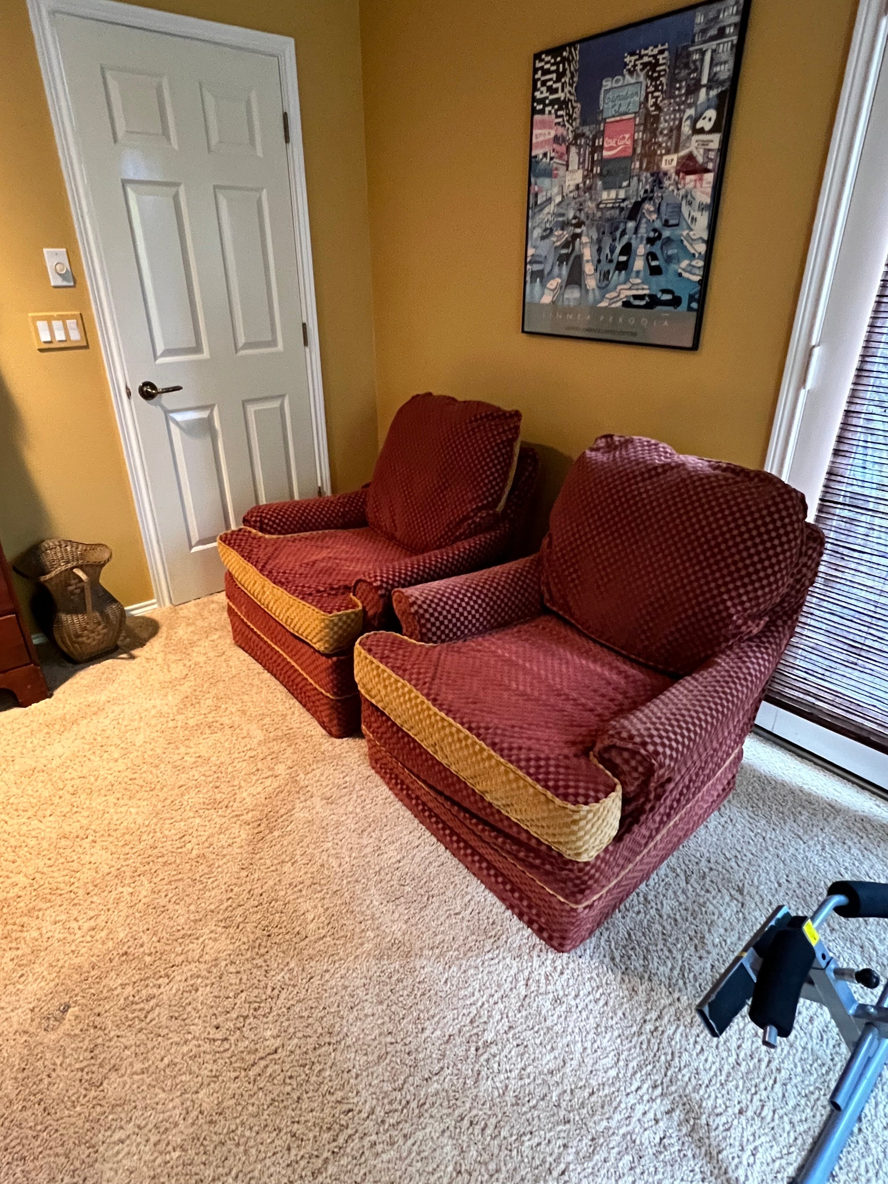 2 Woodmark Originals Mid Century Slip Covered Maroon Lounge Chairs PD138-34 - Thumbnail 3