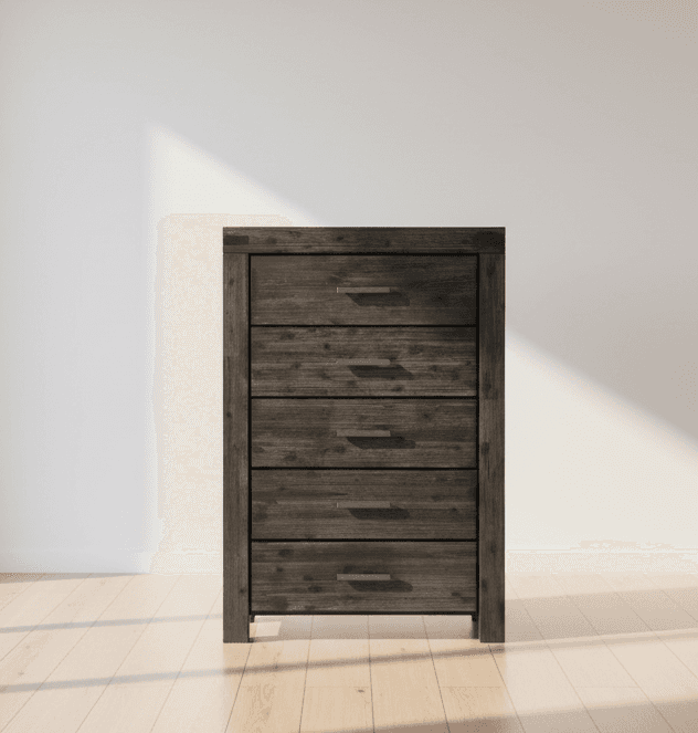 Modus Meadow Five Drawer Solid Wood Dresser Chest in Graphite FFE-1509