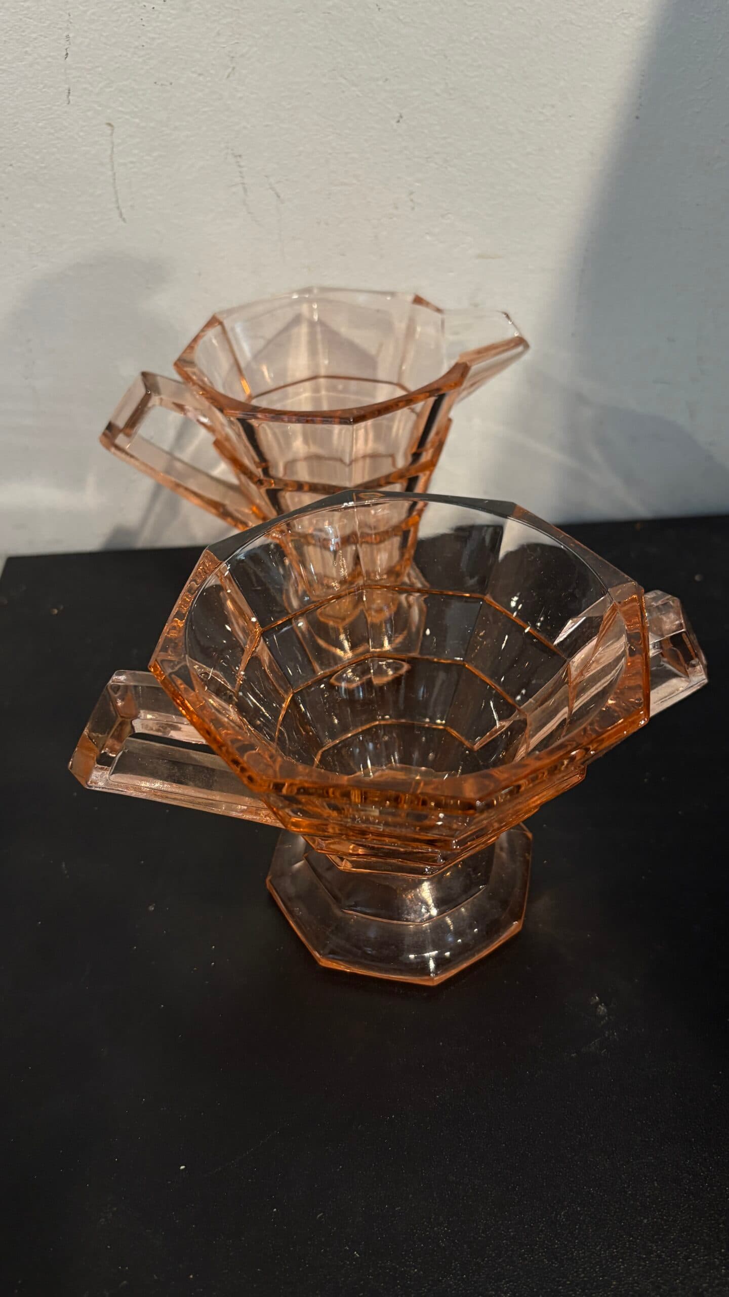 Art Deco Depression Glass Pink cream & Sugar - Regular
