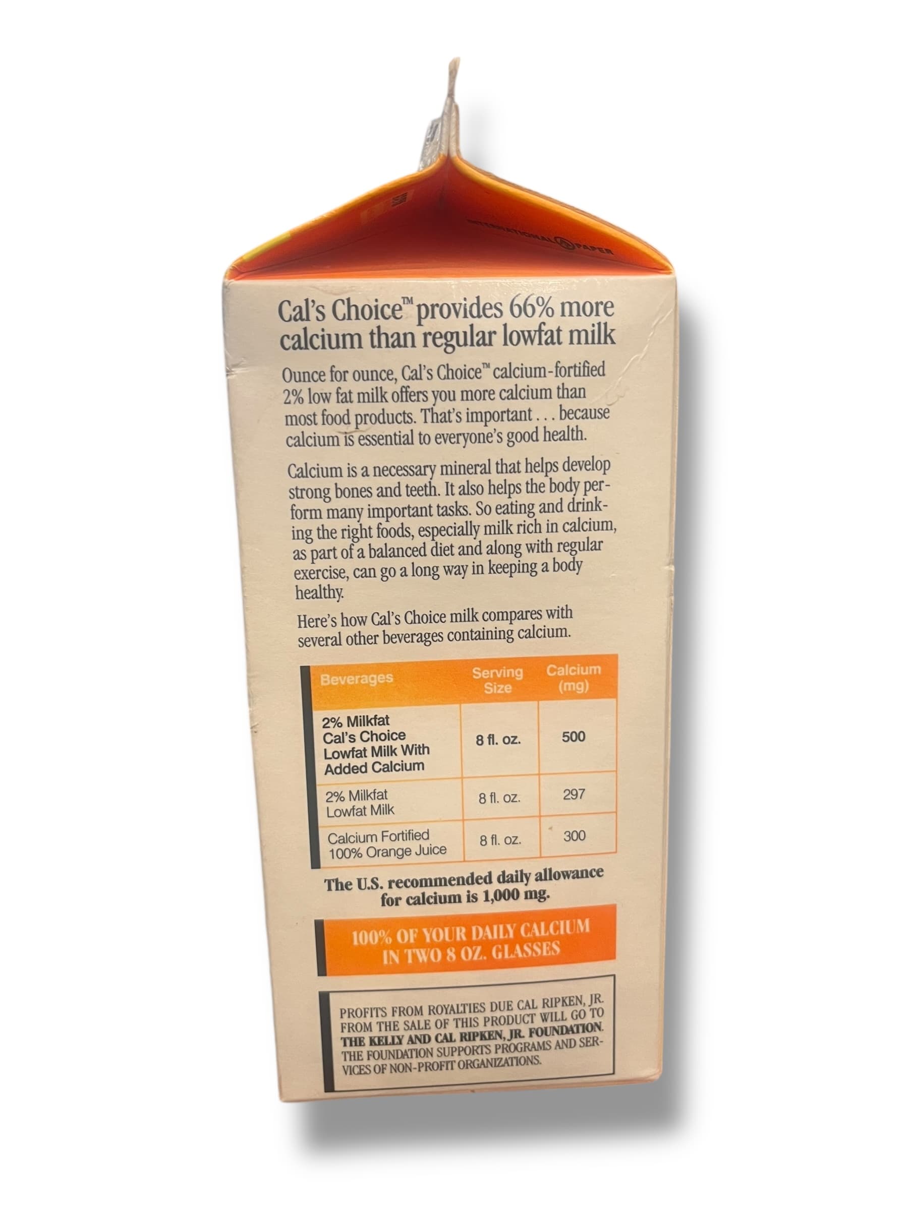Cal's Choice Milk Carton Featuring Cal Ripken Jr. - Regular