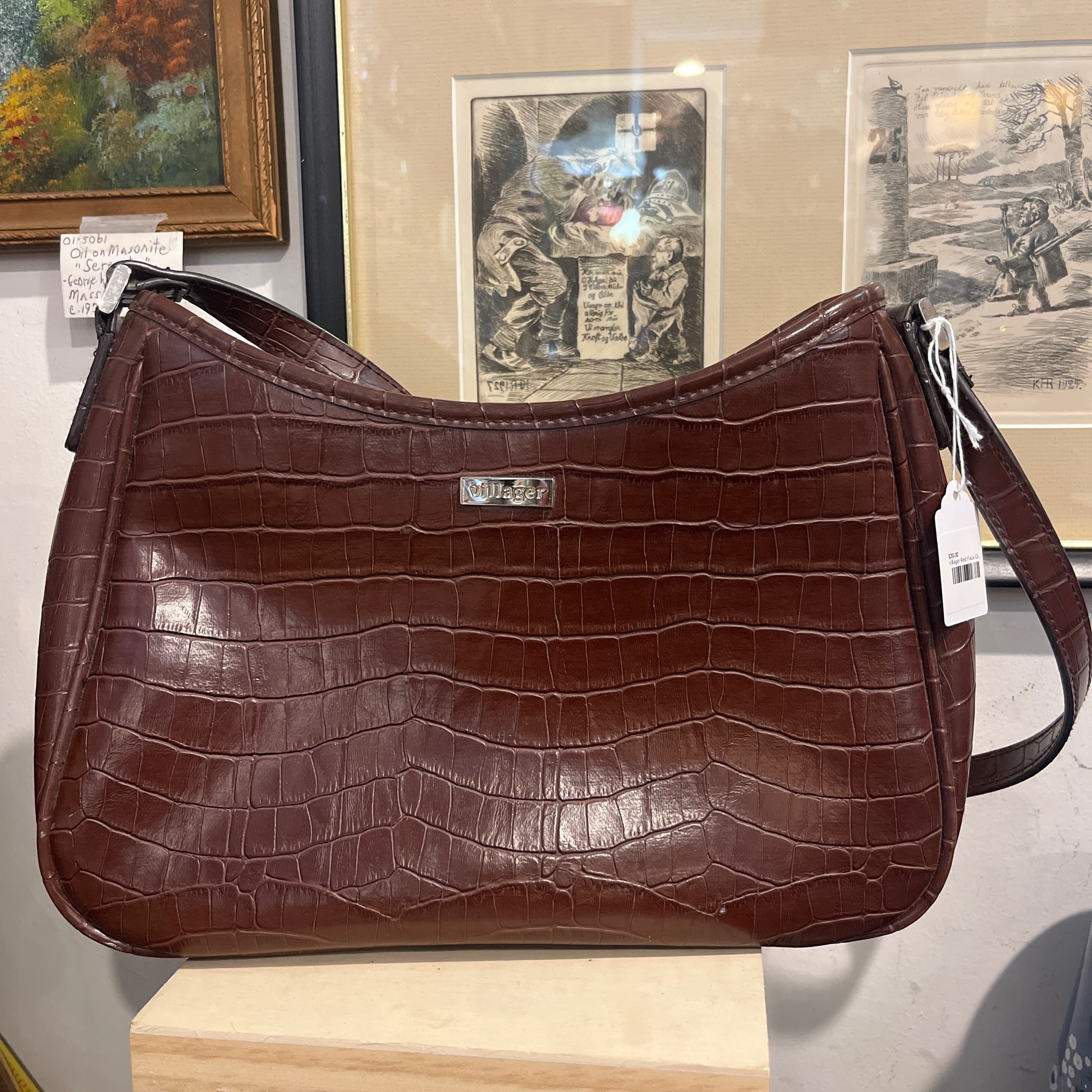 Villager Faux Crocodile Shoulder Bag - Regular