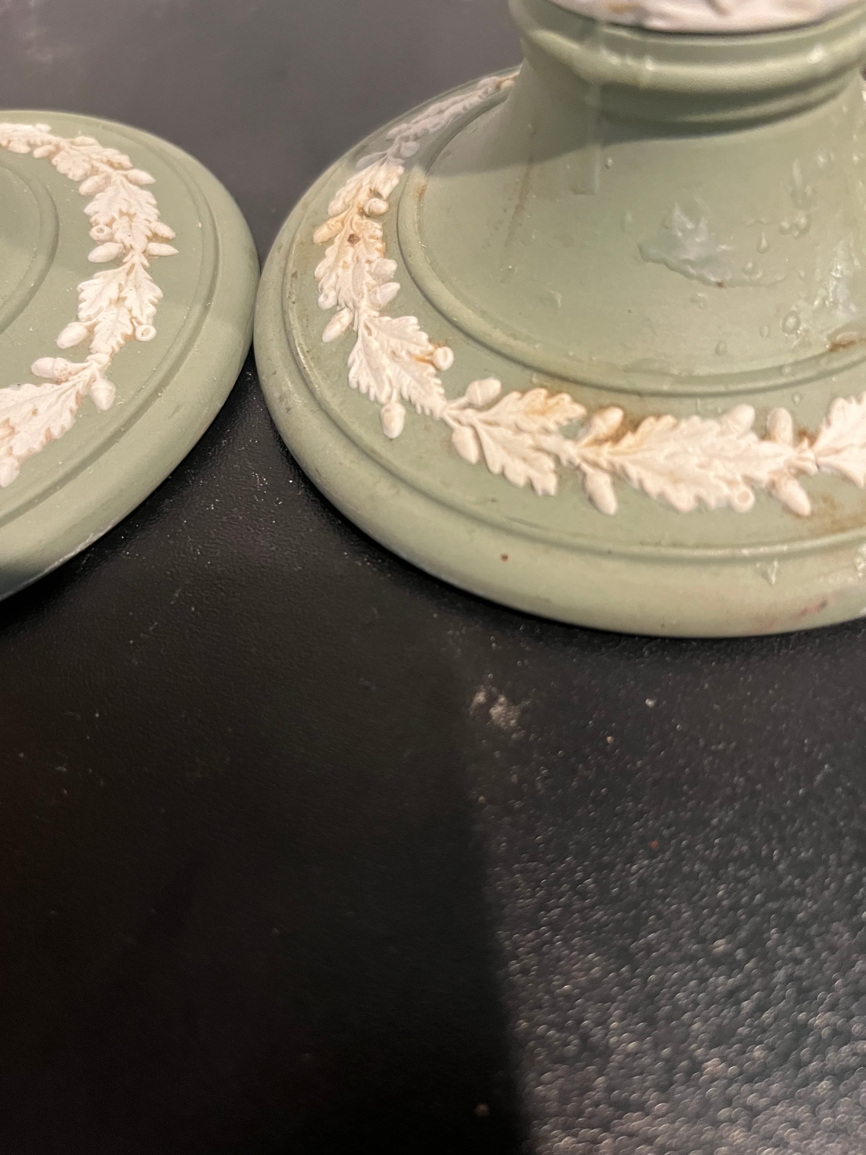 Wedgwood Sage Green Jasperware Candlestick Holders - Regular