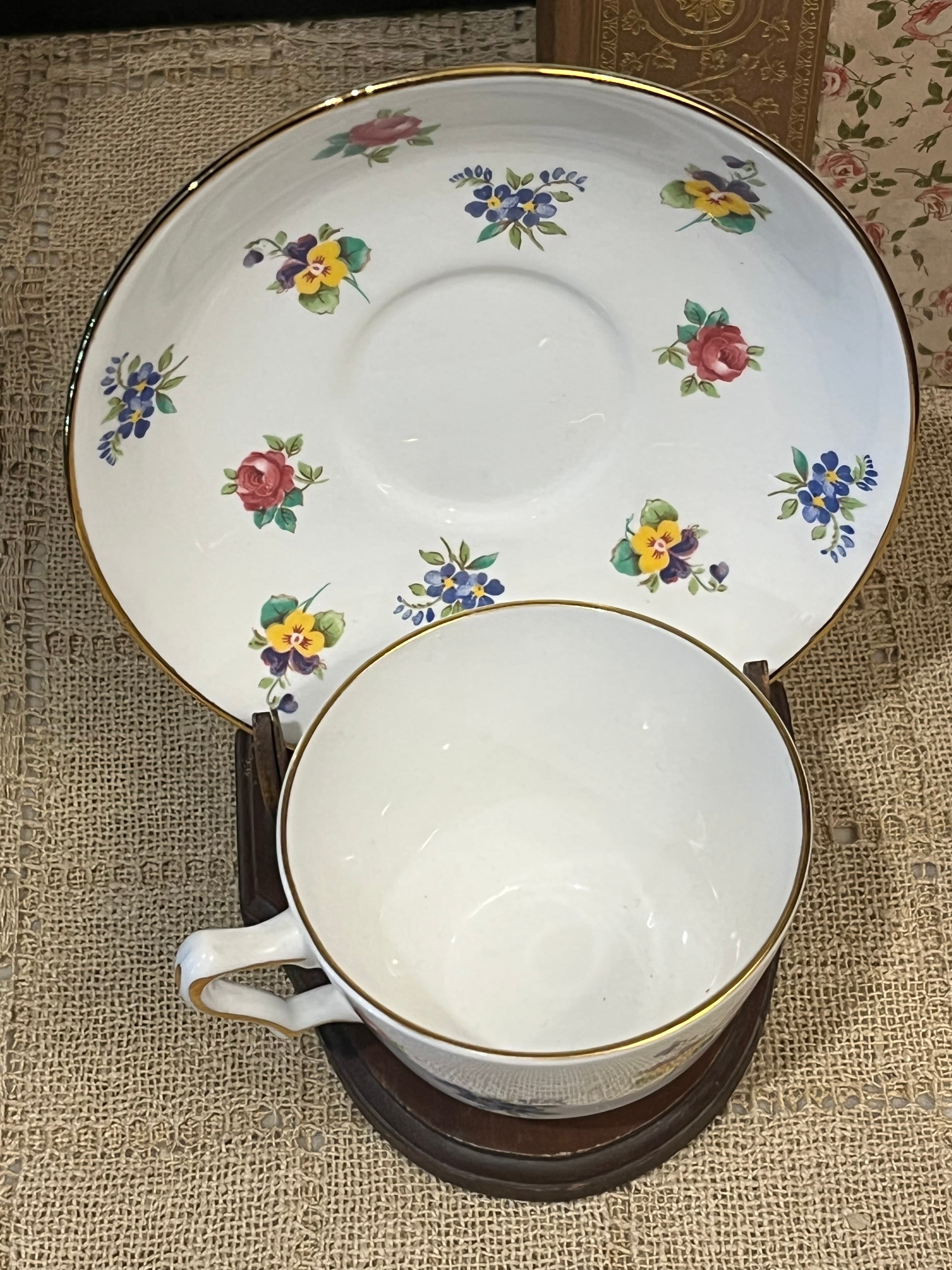 Staffordshire White Floral Teacup and Saucer - Regular