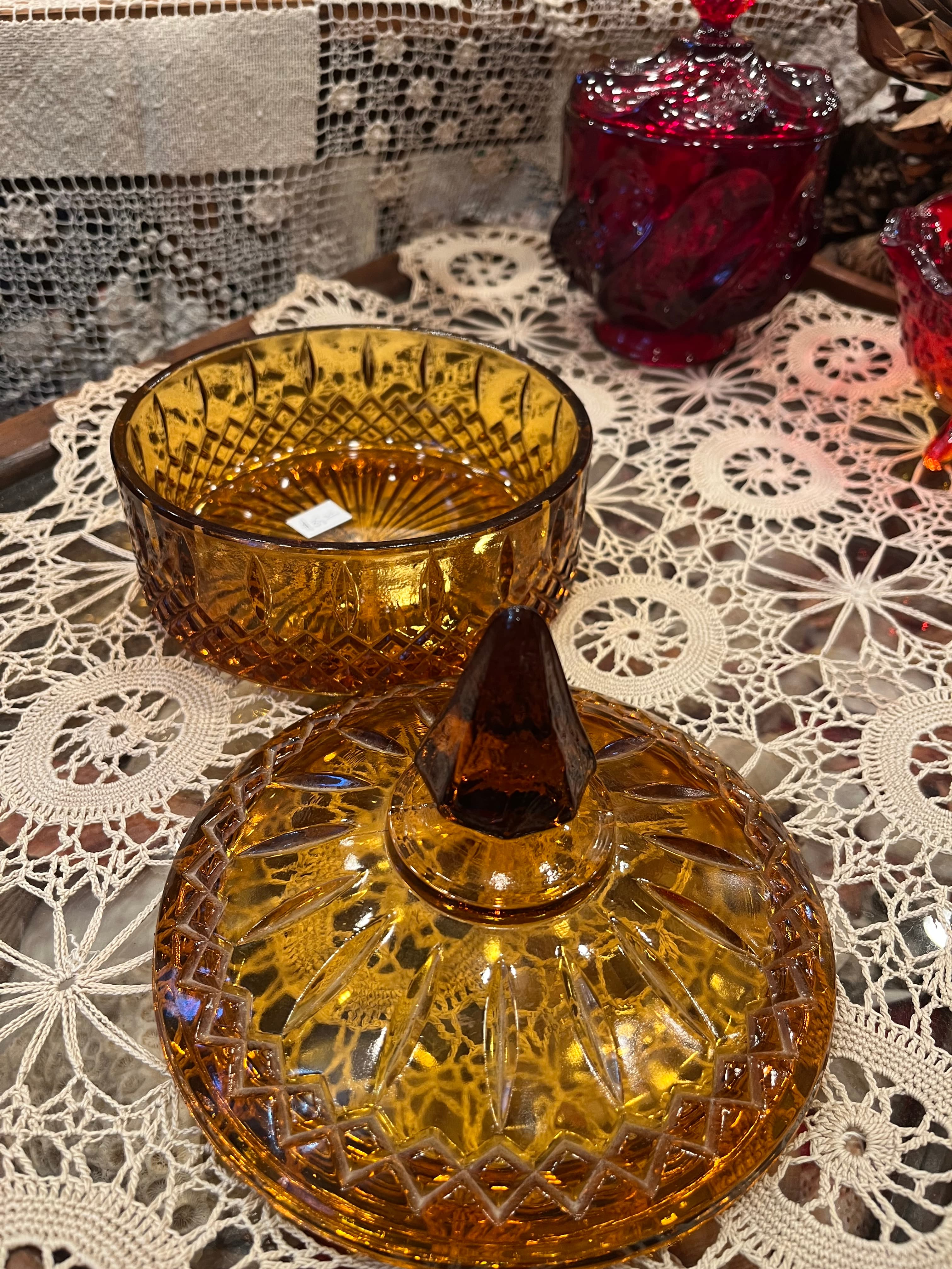 Indiana Glass Company Amber Covered Candy Dish - Regular