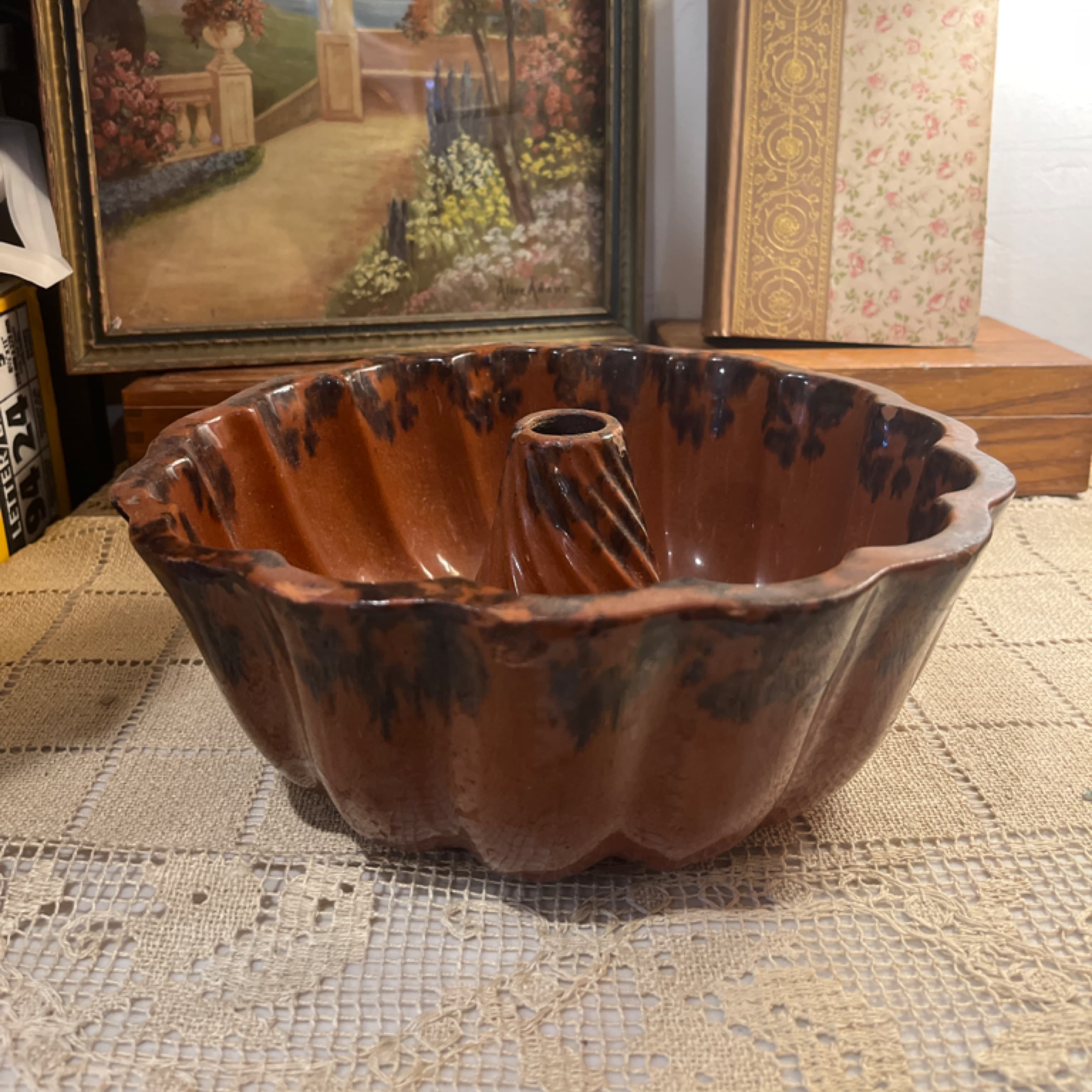 Redware Fluted Cake Mold with Central Tube - Regular