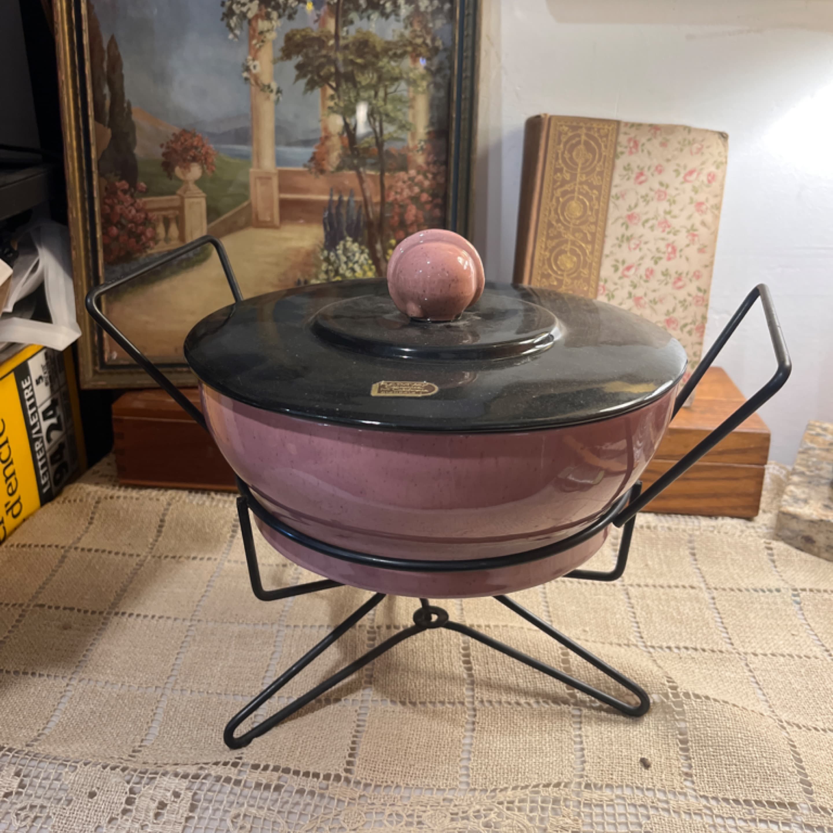Mid-Century California Pottery Pink and Black Chafing Dish - Regular