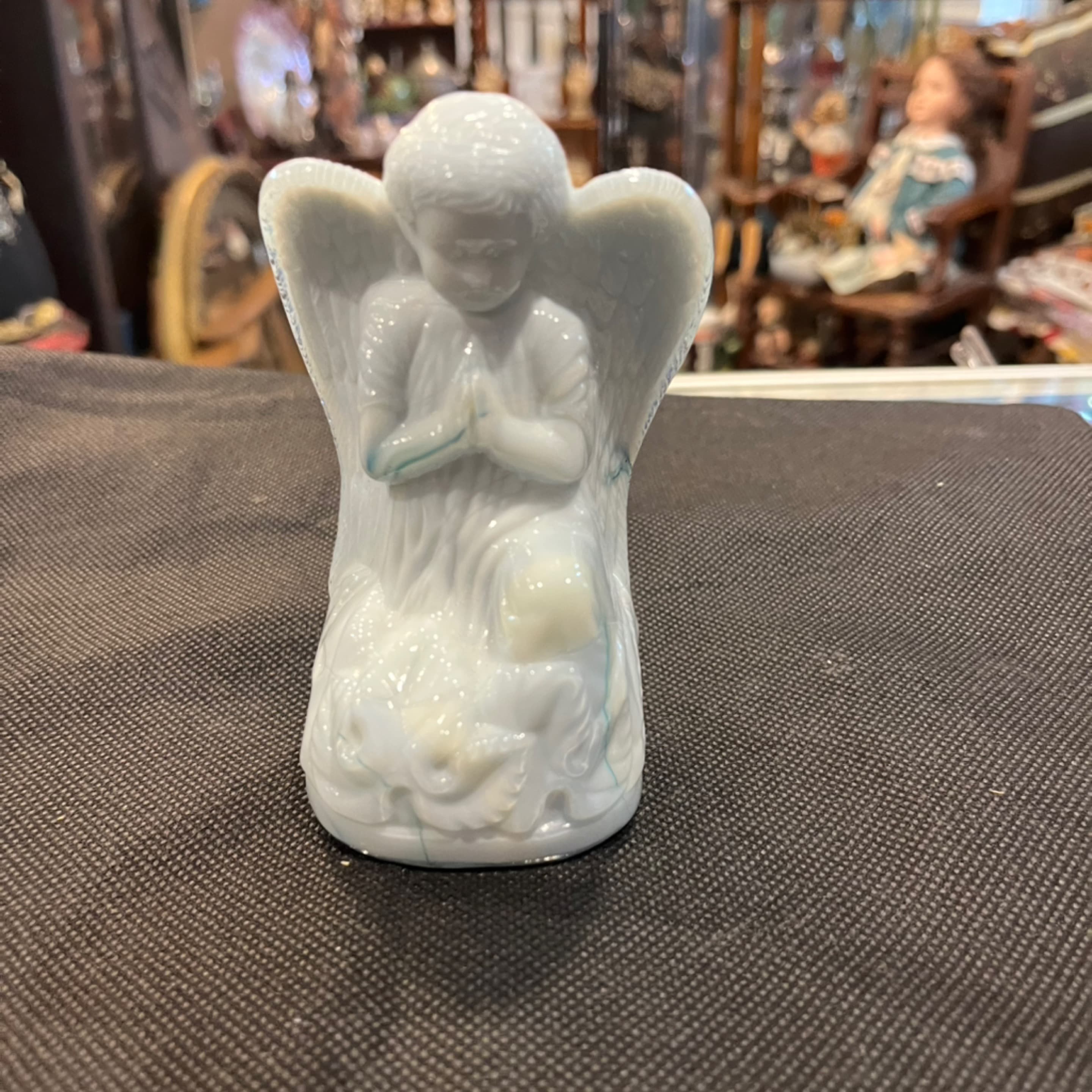 Glazed White Ceramic Praying Angel Figurine - Regular