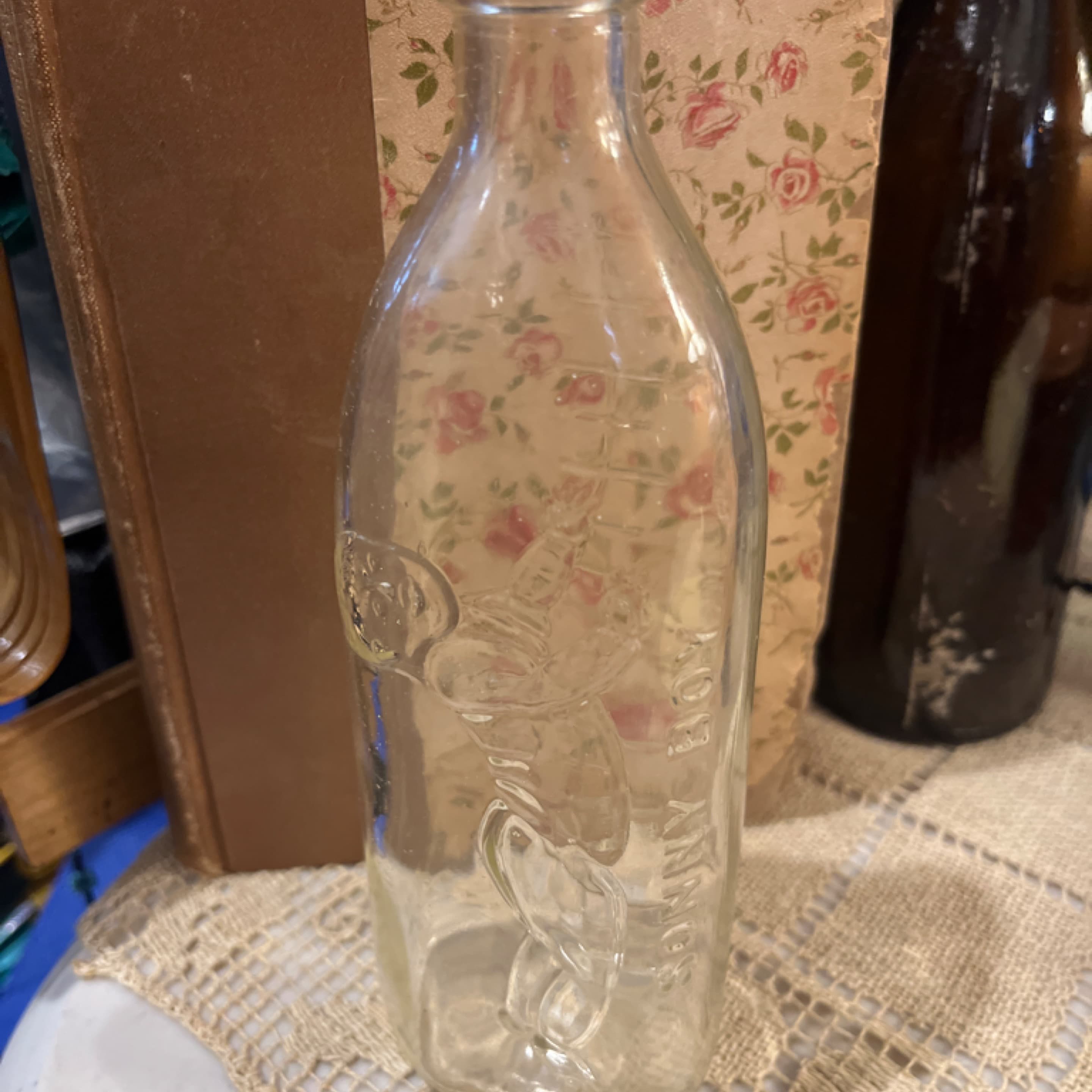 Antique Vintage Glass Baby Nursing Bottle Embossed Baby Pictorial Image 941 - Regular