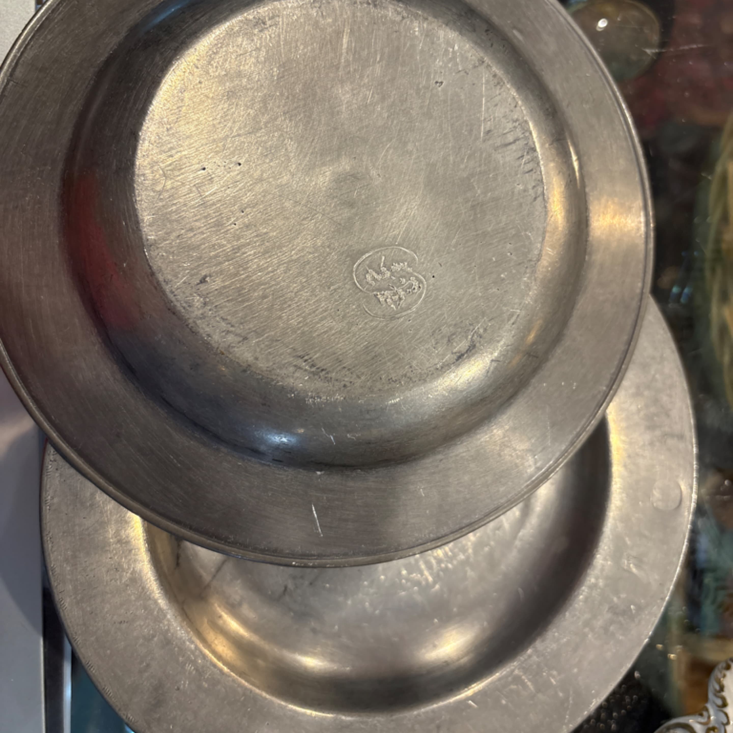 Pr. Antique Pewter Plates - Regular