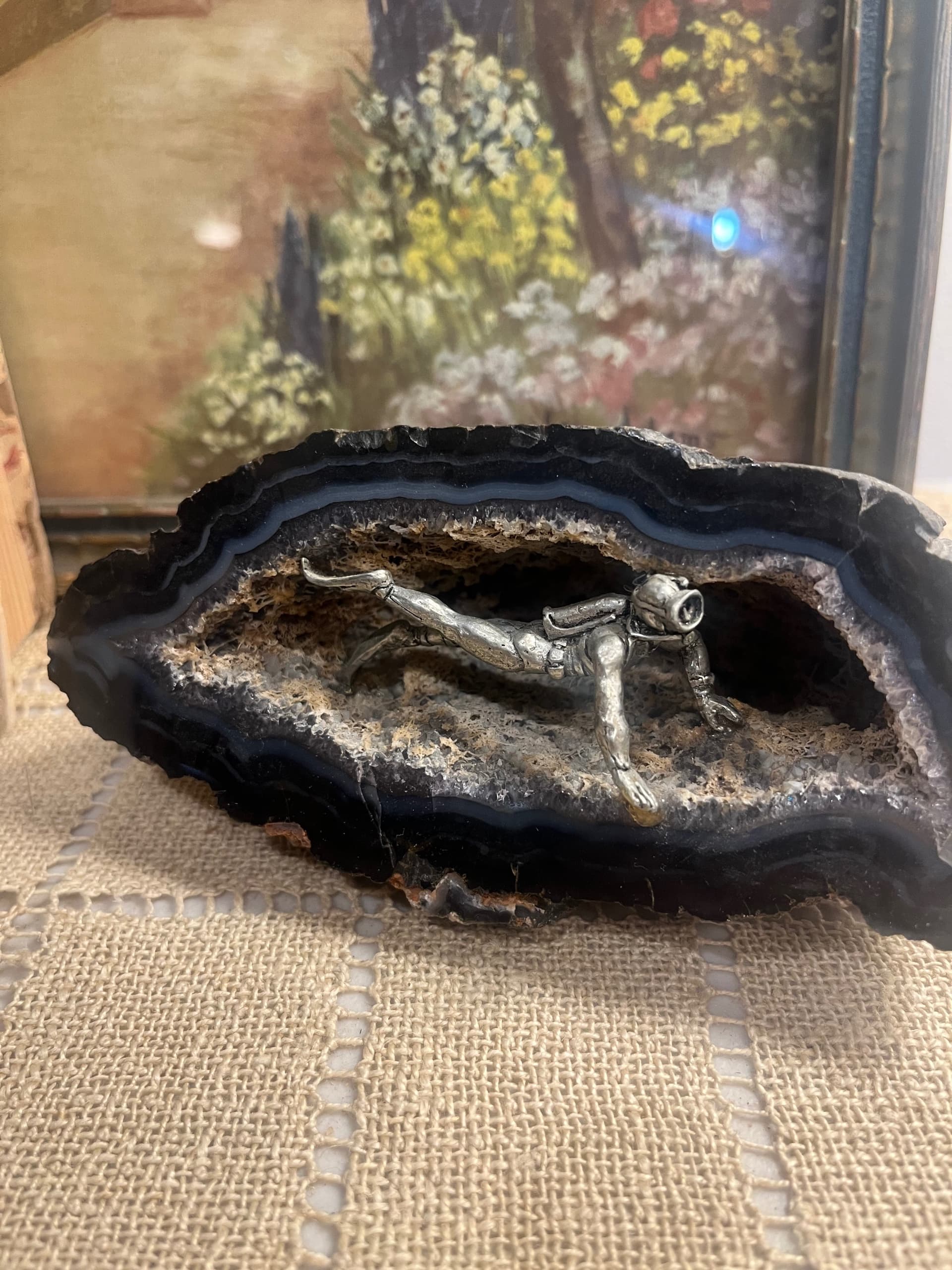 Geode Diorama with a Pewter Diver Figurine [1267] - Regular