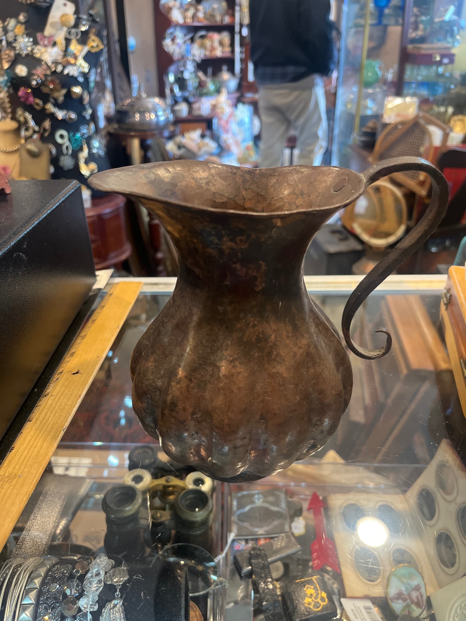 Antique Hand-Hammered Copper Pitcher | Melon Form | Arts & Crafts | Folk Art | Late 19th-Early 20th C. - Regular