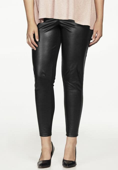 ellos Women Front Faux Leather Back Ponte Legging Pants High Rise Black Sz.20 - Thumbnail 4